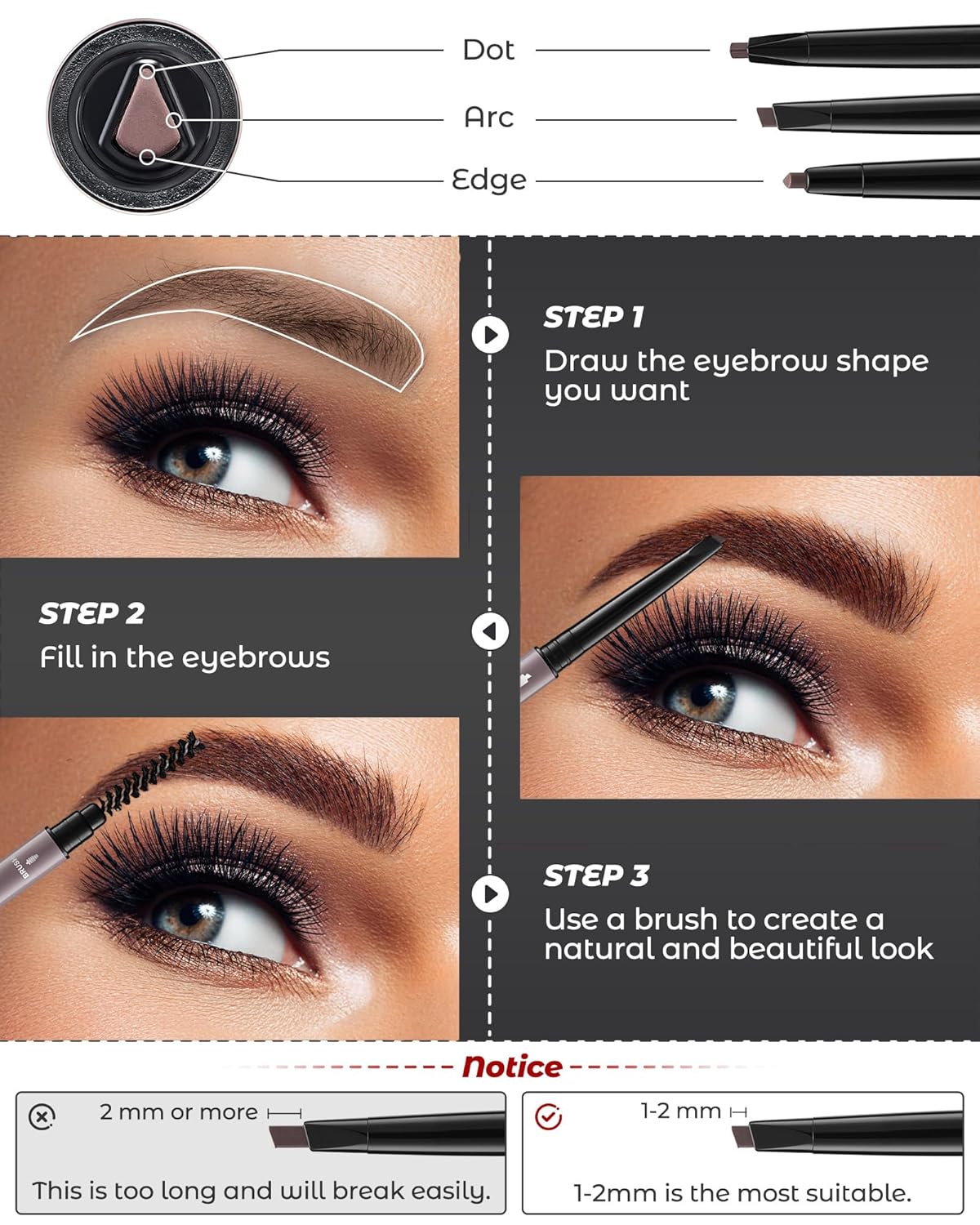 12Pcs Microblading Eye Brow Pencils for Women Brown Waterproof Eyebrow Pencil w/Eyebrows Razor & Scissors Kit 0.5mm Ultra-Fine Tip Creates Hair-Like Strokes for Effortless Natural Brows