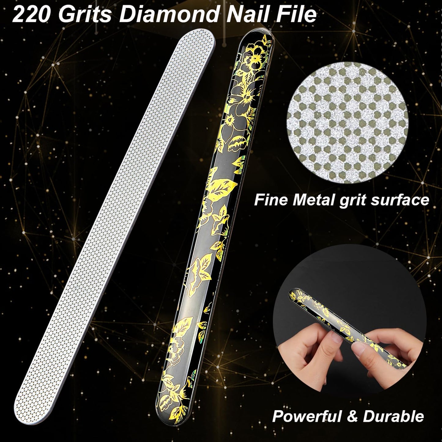 Diamond Nail File with Crystal Nail Shiner Set, Stainless Steel Nail File with Nano Glass Buffer, Metal Sapphire File with Nail Polisher, Professional Manicure Pedicure Kit for Salon Home and Travel