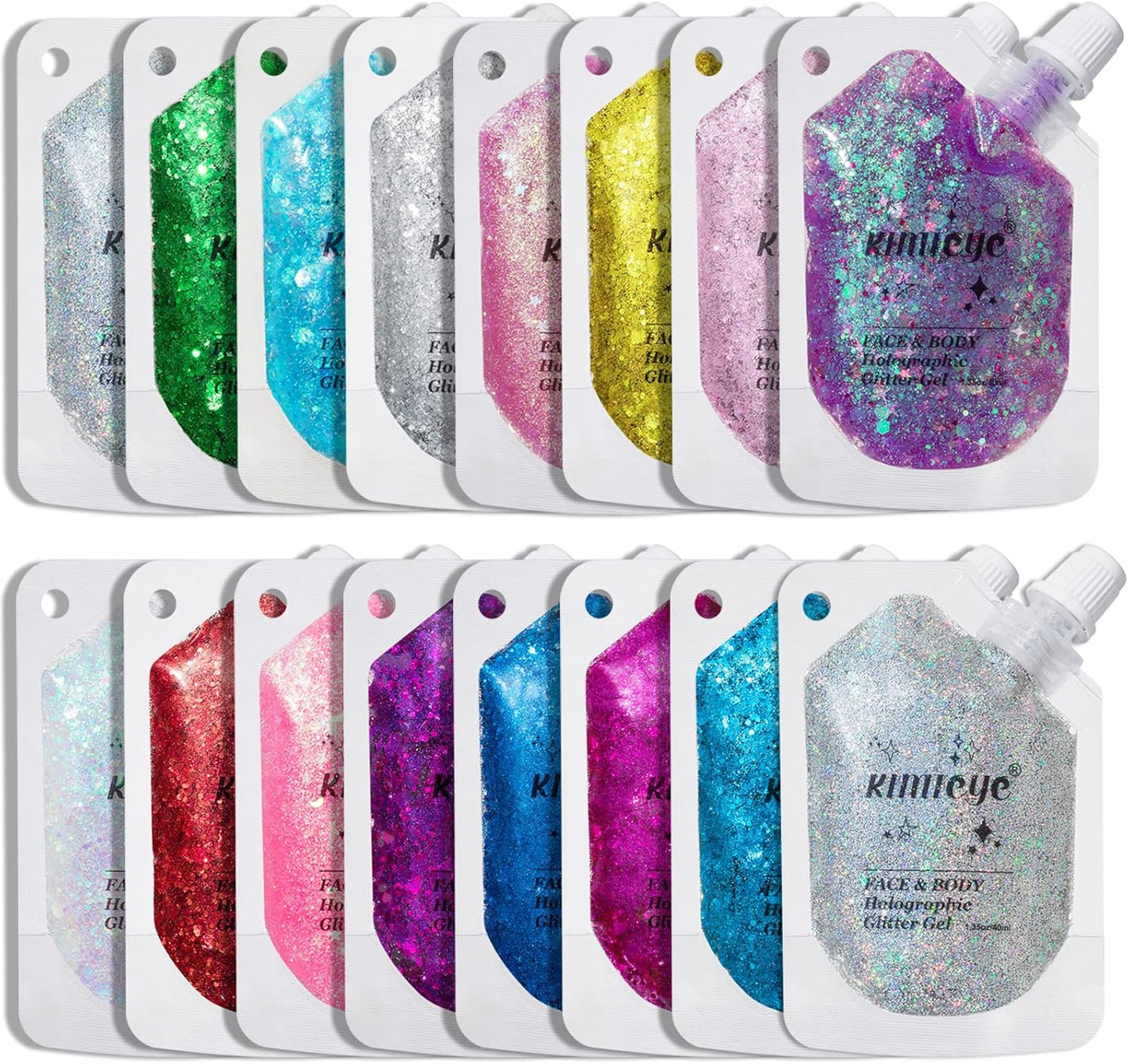 Holographic Face Glitter Gel Body Shimmer Makeup for for Hair, Face, Clavicle, Arm, Nail, Eyeshadow, Long Lasting Waterproof Mermaid Sequins Party Glitter for Rave Festival, 1.35oz (Laser Silver #5)