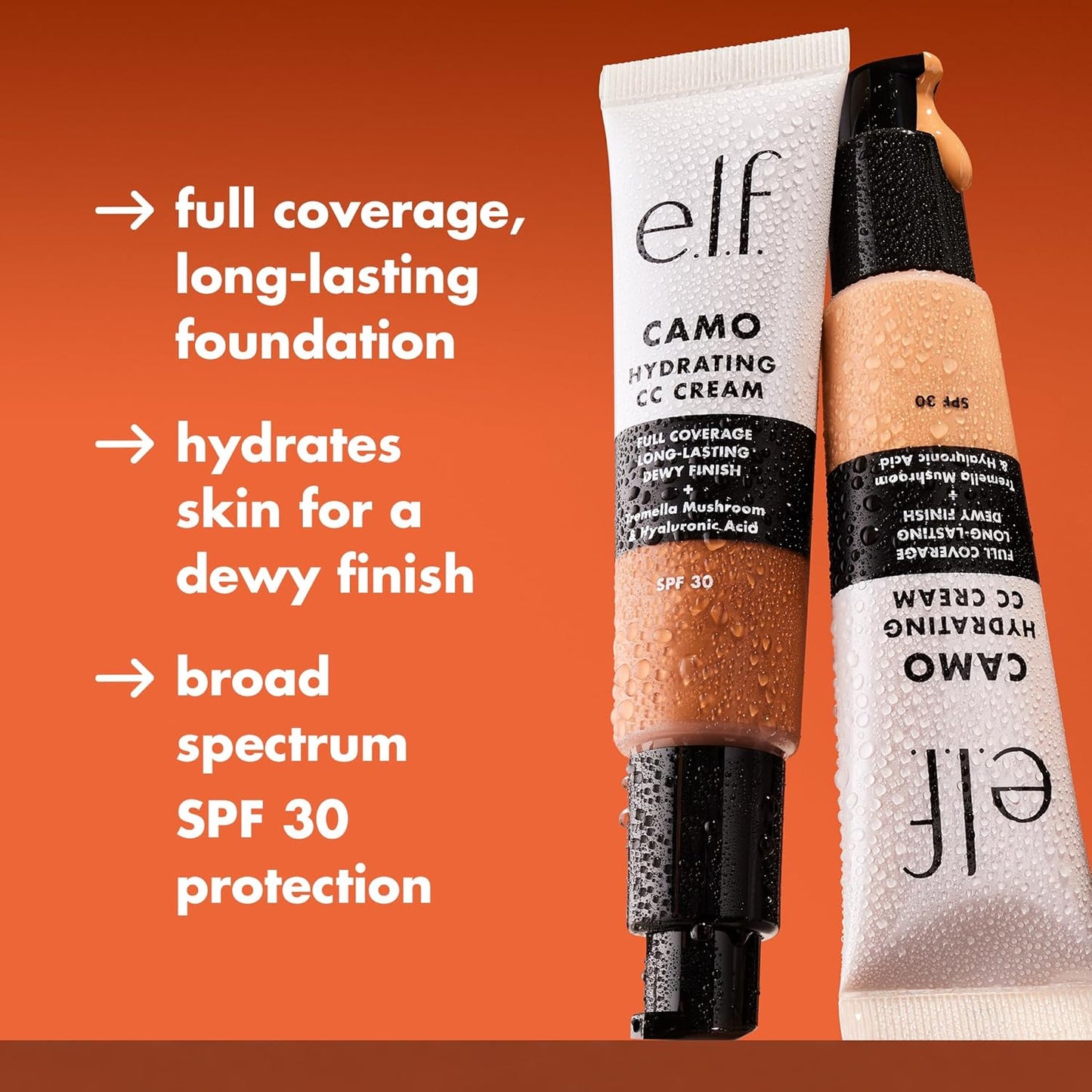 e.l.f. Hydrating Camo CC Cream, SPF 30, Color Correcting Full Coverage Foundation For A Dewy Finish, Vegan & Cruelty-Free, Deep 540 N