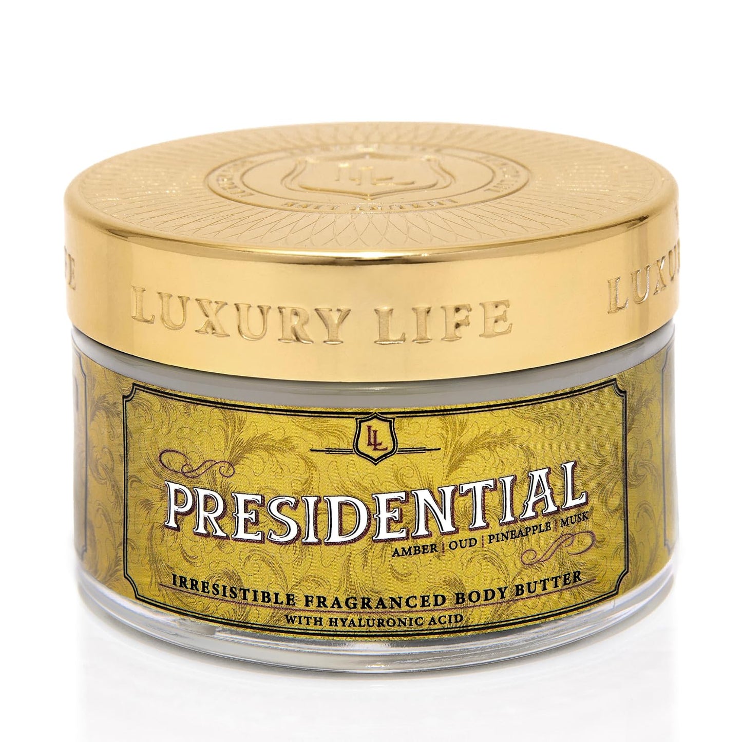 LUXURY LIFE BUTTER - Irresistibly Scented Body Butter with Hyaluronic Acid for Ultimate Moisture. Luxurious Natural Fragrance. Hydrates for a Non-Greasy Glamorous Glow, Presidential, 5 oz.