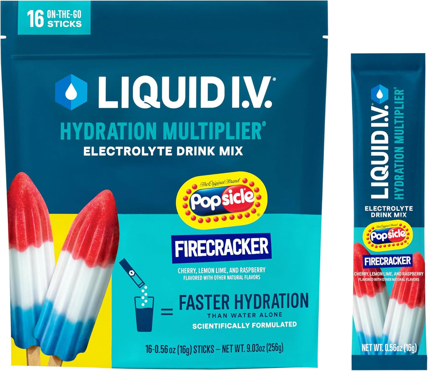 Liquid I.V.® Hydration Multiplier - Popsicle Firecracker | Electrolyte Powder Drink Mix | 1 Pack (16 Servings)