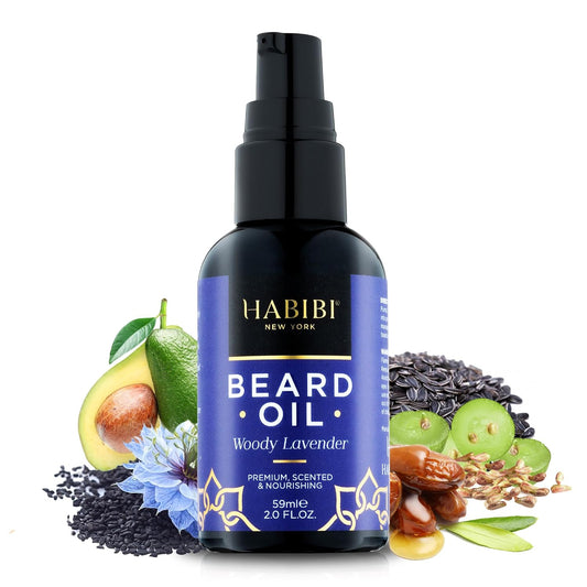 H HABIBI Woody Lavender Beard Oil – 2.0 Fl. Oz Naturally Derived Beard Growth Oil for Men, Beard Care Essential – Hydrates, Nourishes & Promotes Healthy Growth, Made in USA