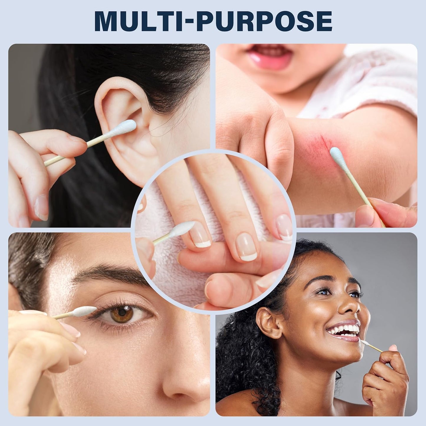 Bamboo Cotton Swabs 2400 Count/4 Box, One Pointed Tip and One Rounded Tip, Biodegradable Cotton Buds with Organic Bamboo Sticks, for Ear Wax Removal, Draw the Eyeliner, Nail Polish Touch-ups