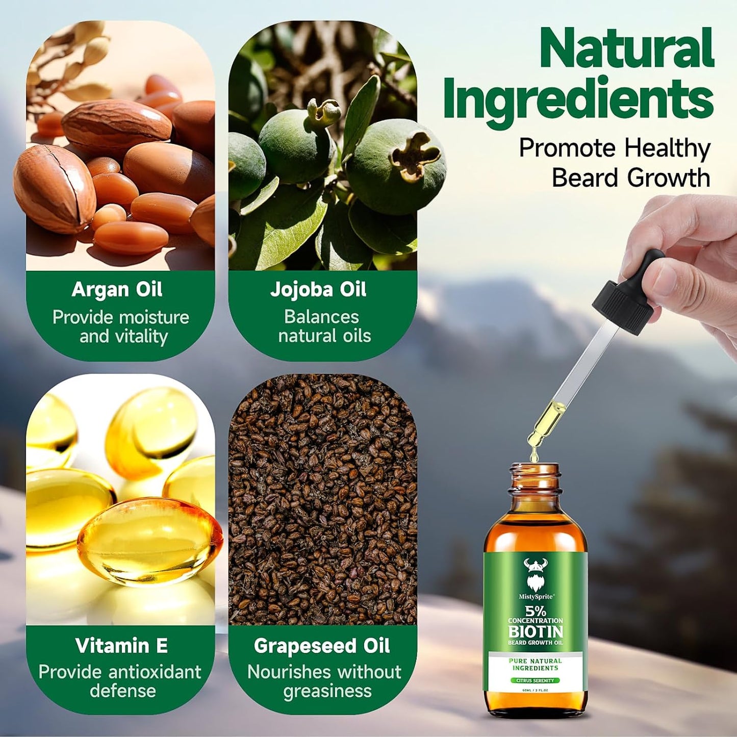 Men's Beard Growth Oil - 5% Biotin, Citrus Serenity Scent, 2 oz (Pack of 10) - Softens, Conditions, No Itch & Dandruff, Ideal Gift