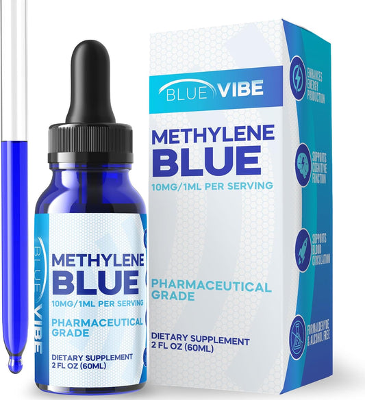 Methylene Blue Drops Pharmaceutical Grade - USP Liquid 10mg/mL - High Potency Nootropic Supplement - Blue Methylene Pure Liquid Concentrate - USP Grade Cognitive Support Drops – 2 Fl Oz (60mL)
