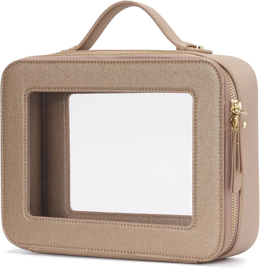 Popvibe Clear Makeup Bag Travel Cosmetic Case Transparent Toiletry Bag with Zipper, Portable Make Up Organizer Traveling Compact Car Bag for Essentials