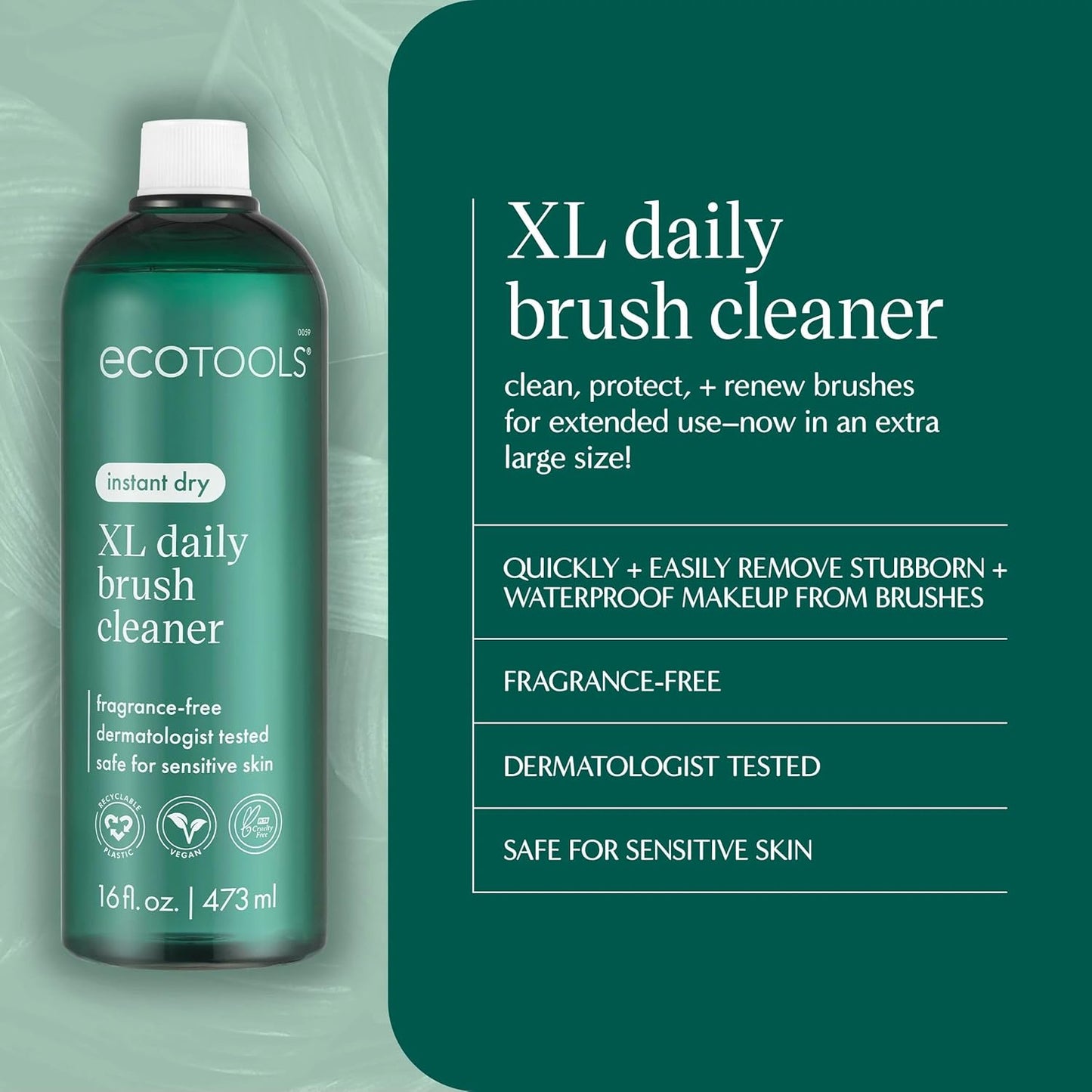 EcoTools Daily Makeup Brush Cleanser Spray, Quick Drying, Fragrance Free & Dermatologist Tested, Travel Size, TSA Approved, Cruelty-Free & Vegan 3 fl oz./89 ml. Bottle XL Refill