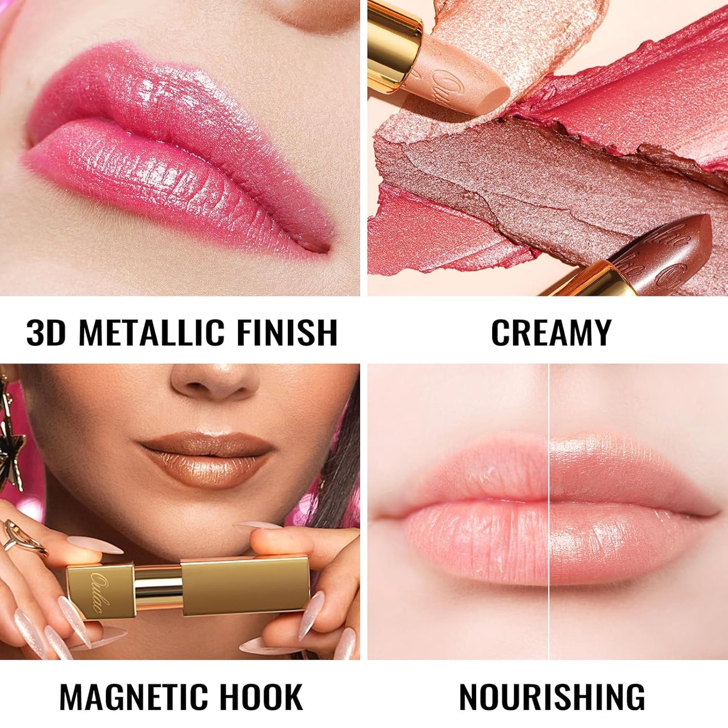 Oulac Coral Orange Lipstick for Women with Metallic 3D Shine Lightweight Hydrating Formula, High Impact Lip Color, Vegan Beauty, Full Coverage Lip Makeup, Christmas Gifts for Women, Be Happy(05)