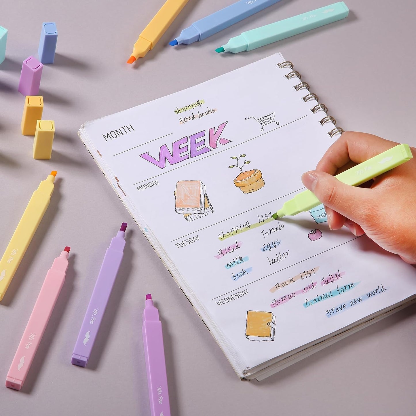 Mr. Pen- Aesthetic Highlighters, 8 Pcs, Chisel Tip, Pastel Candy Colors, Cute Assorted Colors, Bible Highlighters and Pens No Bleed for Bible Pages