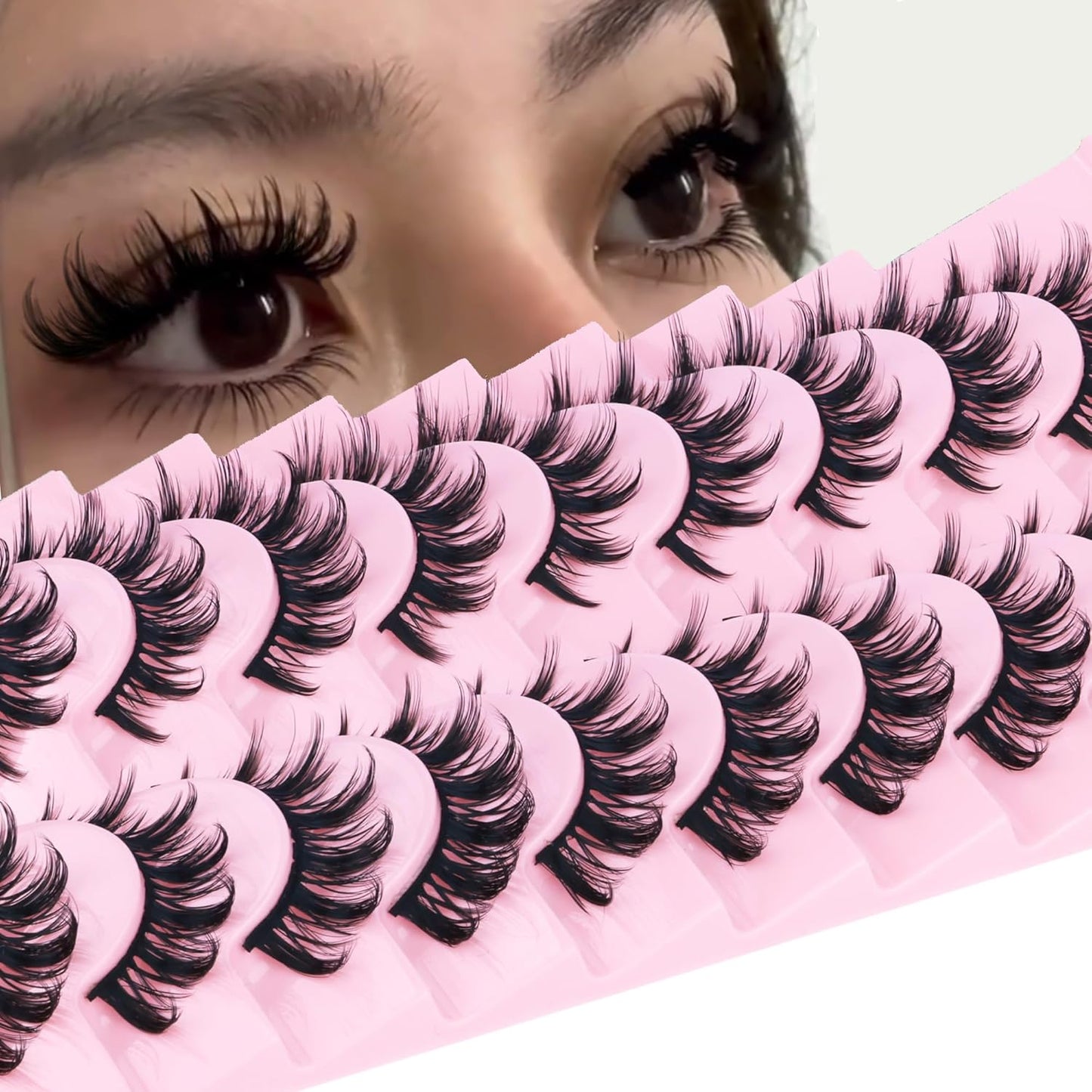 False Eyelashes Manga Lashes 10 Pairs False Eyelashes Japanese Style D Anime Lashes Natural Cosplay Lashes Natural Look 15 MM Wispy Faux Mink Lashes Full Strip Doll Lashes by FANXITON