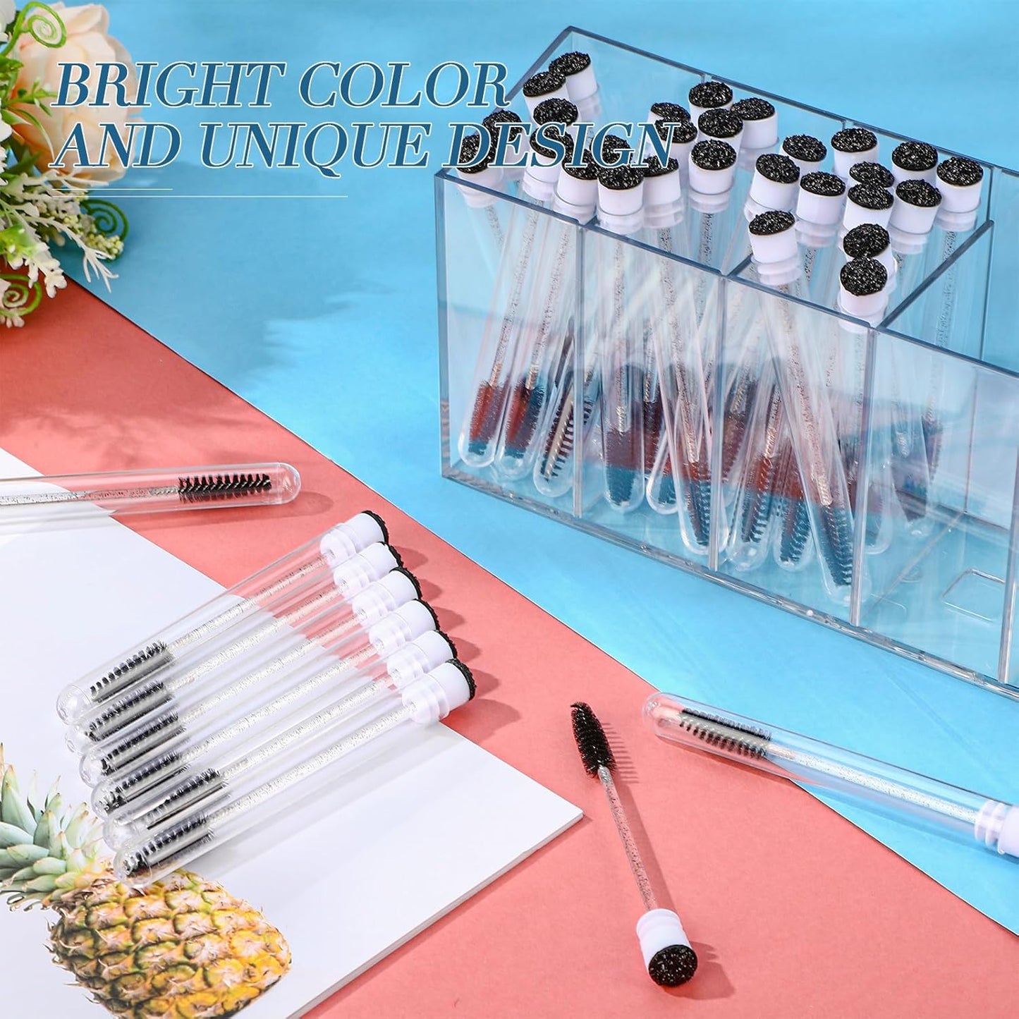 Patelai 80 Pieces Disposable Mascara Brushes Tubes Set, 40 Pcs Empty Mascara Wand Tube with 40 Pcs Eyelash Brush Makeup Tool for Eyelash Extension (Black Sequins Style)
