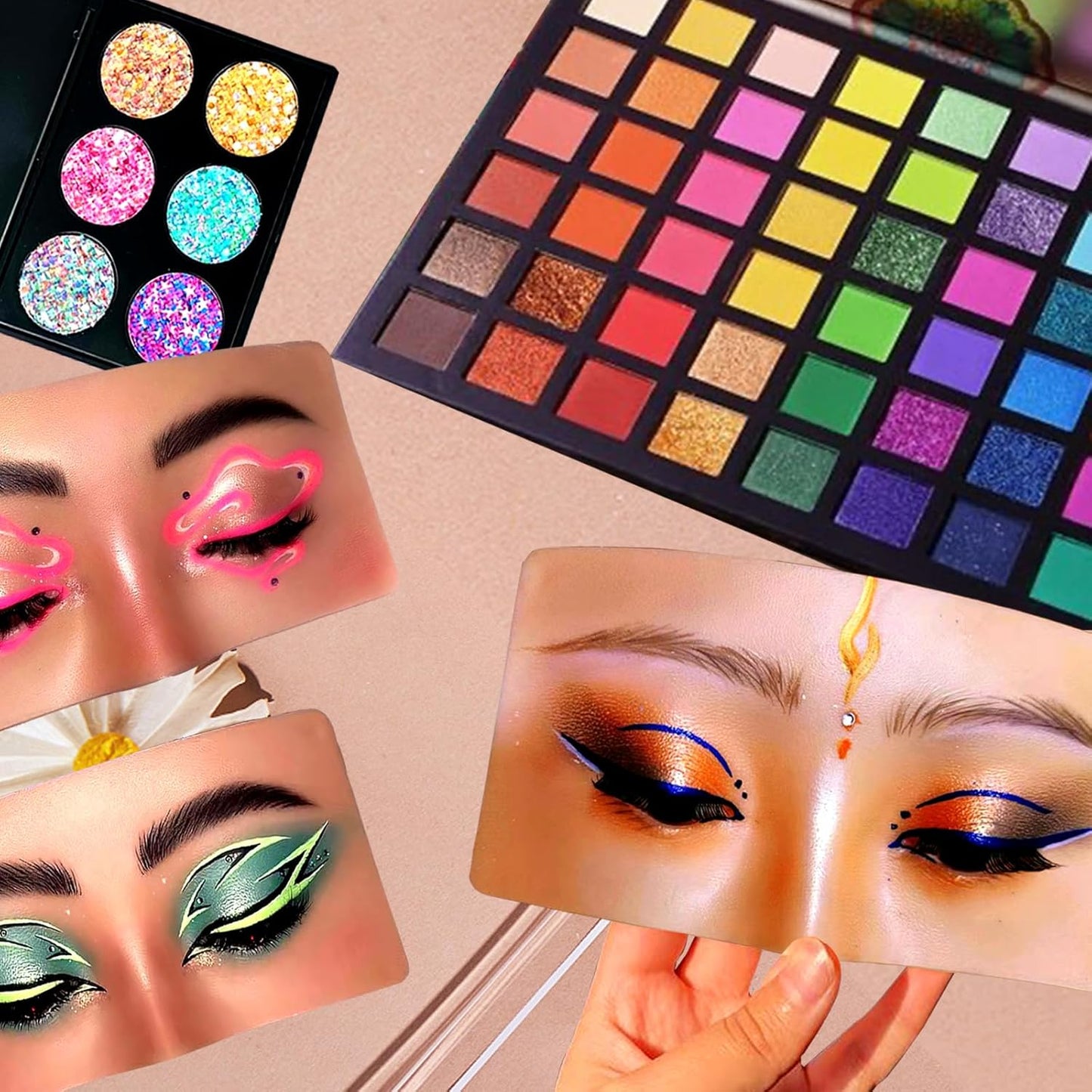 Mannequin Face for Makeup Practice, Makeup Practice Face Board with Makeup Brushes Rhinestones Sticker, Silicone Makeup Mannequin Face for Makeup Artist Supplies(Wheat colored)