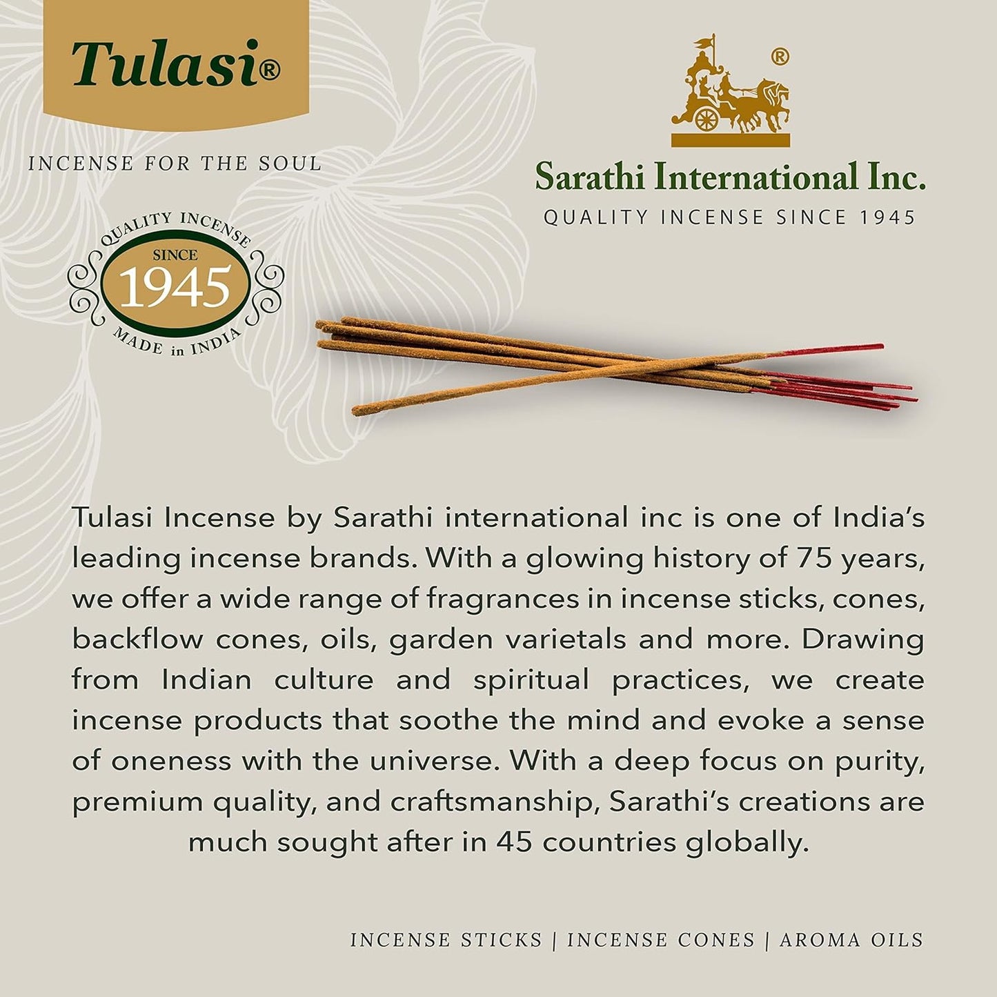 Tulasi Sandalwood Smudge Incense Sticks Pack – 48 Natural Smudge Sticks (6 Boxes x 8), Long Burning (55 Min), Aromatherapy, Spiritual Cleansing, Meditation, Mood Lifting, Air Purifying Incense