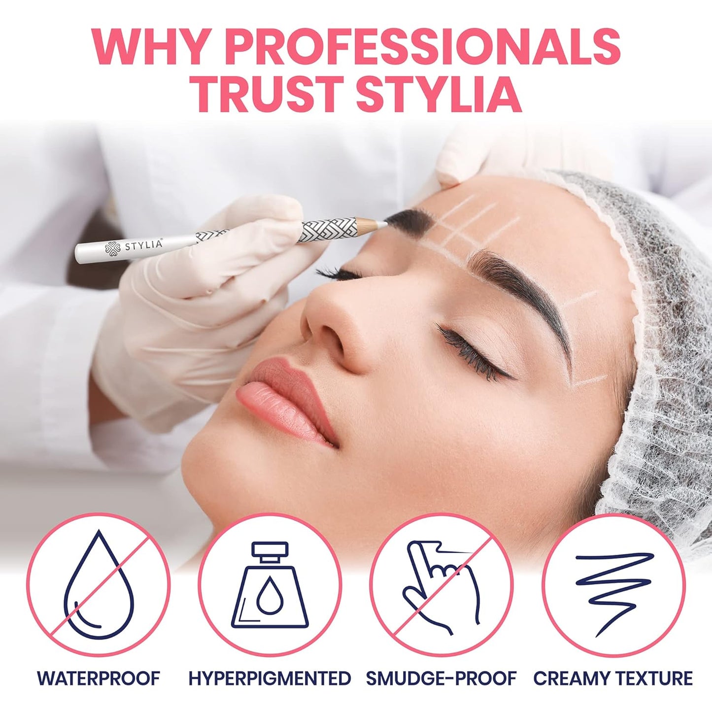 Stylia Waterproof White Eyeliner Pencil For Women – Long-Lasting Microblading Supplies Brow Pencil, Perfect for Defining, Highlighting & Brightening Eyes (12PC White)