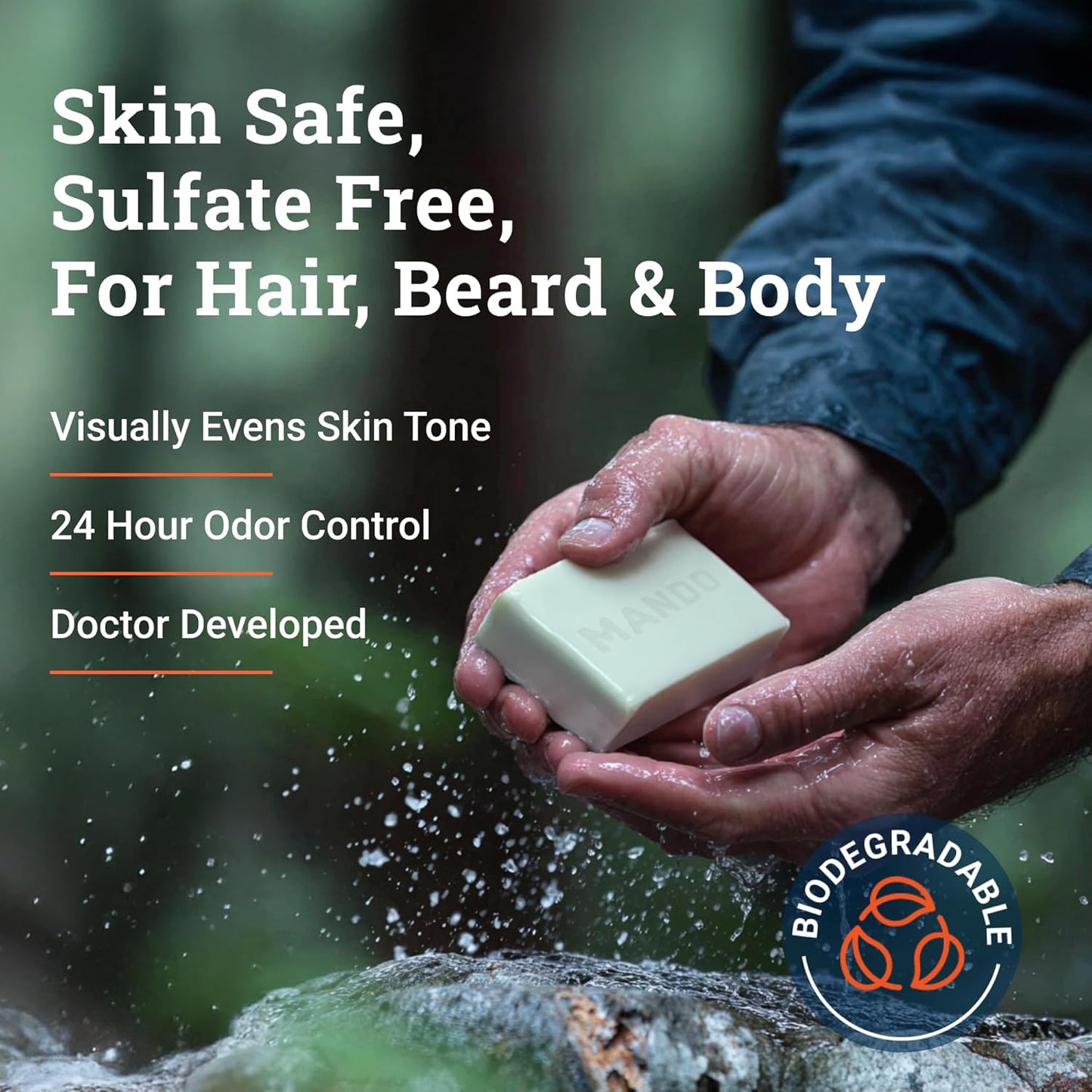 Mando Shampoo Bar - All in One Natural Shampoo Bar for Men - Cleanses and Moisturizes Hair, Beard and Body - Paraben & Sulfate Free - Biodegradable Formula - 5 Ounce - Pro Sport