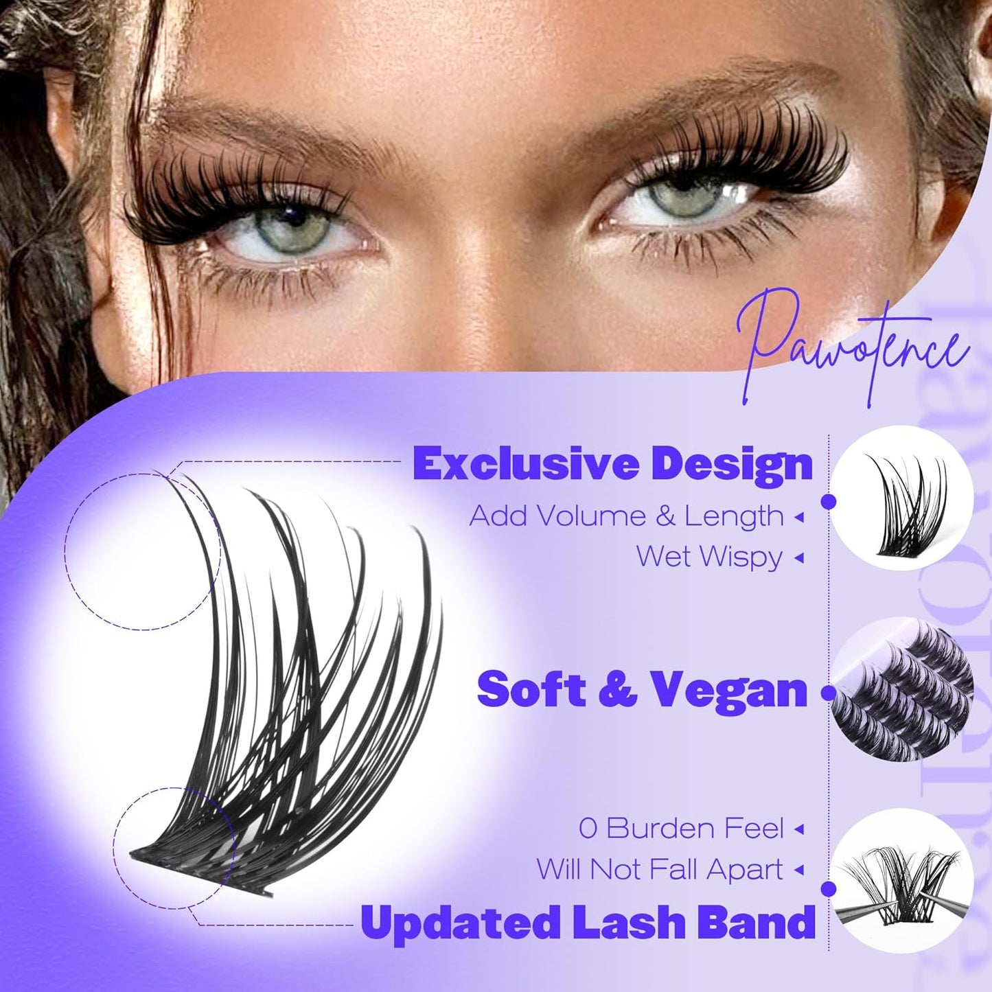 Pawotence Lashes Clusters Wispy Cluster Eyelash Extensions 144pcs Individual Lashes Wet Look 10-18mm Lash Extension DIY False Eyelashes Soft Comfortable Eyelash Clusters