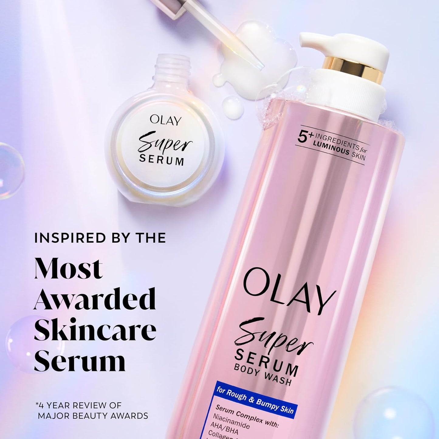 Olay Super Serum Body Wash for Rough & Bumpy Skin, Hydrating & Renewing Serum Complex with Exfoliating Minerals for Luminous Skin, 18.5 fl oz