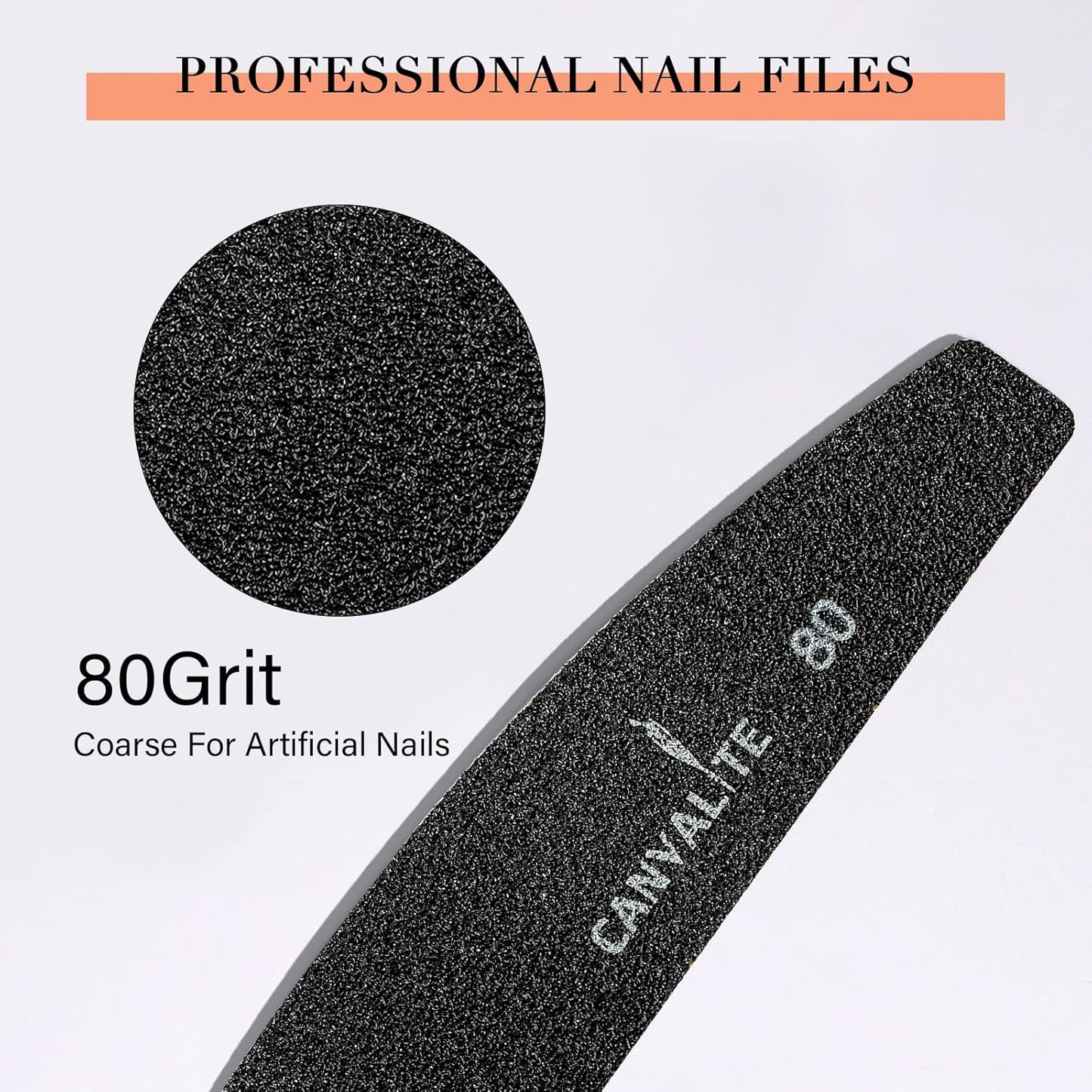 Canvalite 40 PCS Nail File Reusable Peel and Stick Nail Files Replaceable Emery Boards Nail File for Acrylic Nails Professional 80 Grit Fingernail Files for DIY Salon Use