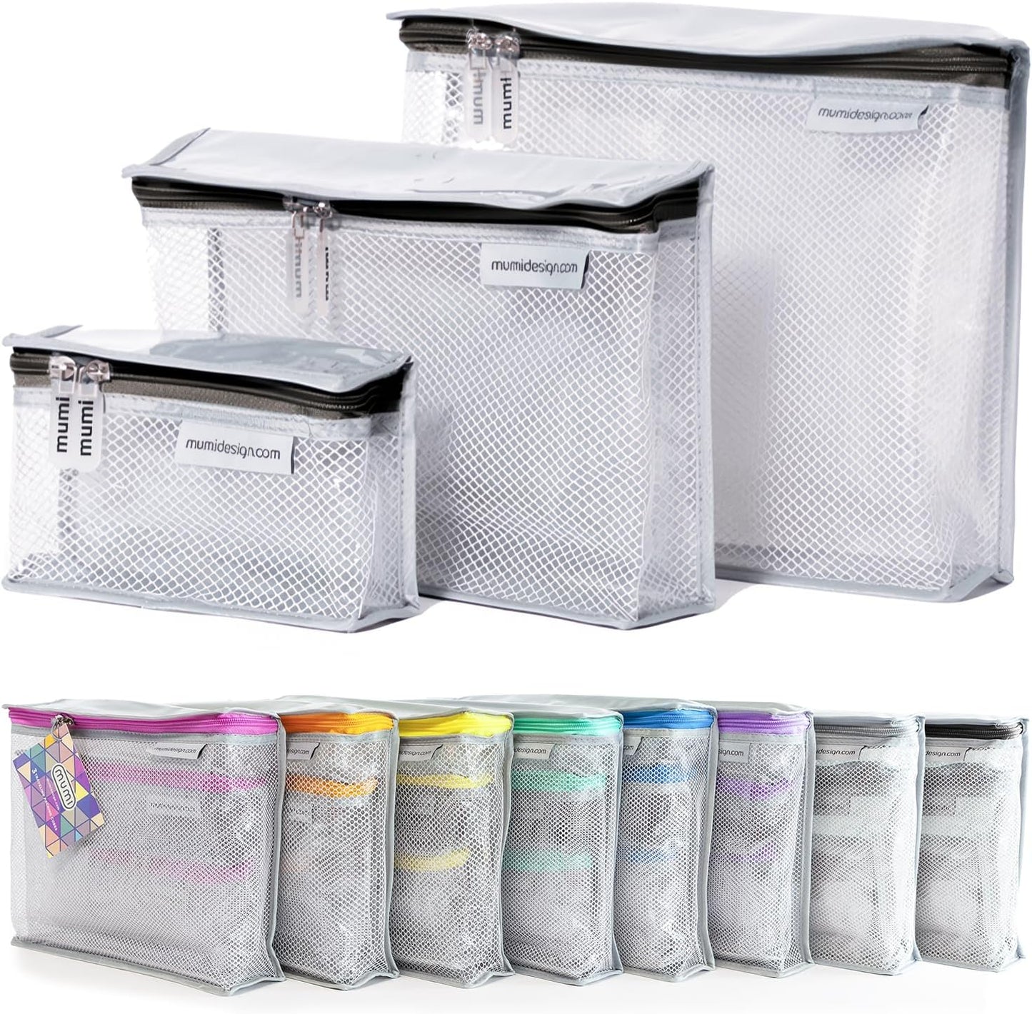 MUMI Travel Toiletry Bag Set of 3 – Clear TSA Approved Toiletry Bags for Women – Reusable Water-Resistant Makeup Organizer Pouches for Skincare, Cosmetics, Travel Accessories, Airport Packing - Black