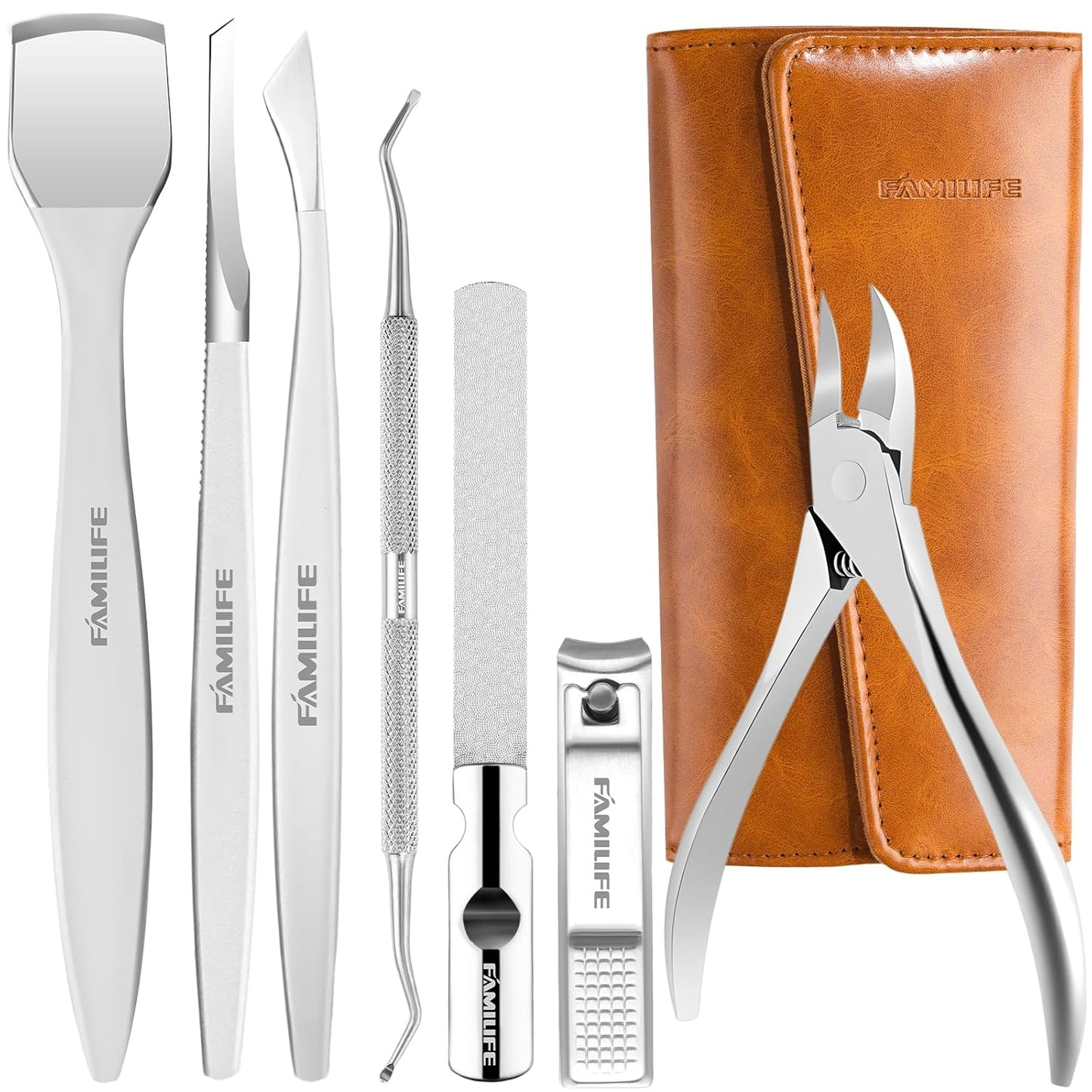 Famlife 7-Piece Professional Pedicure Kit with Toenail Scissors Cuticle Trimmer Nail File Pedicure Knife Blade,Stainless Steel Tools Ingrown Toenail Removal Kit for Nail Care