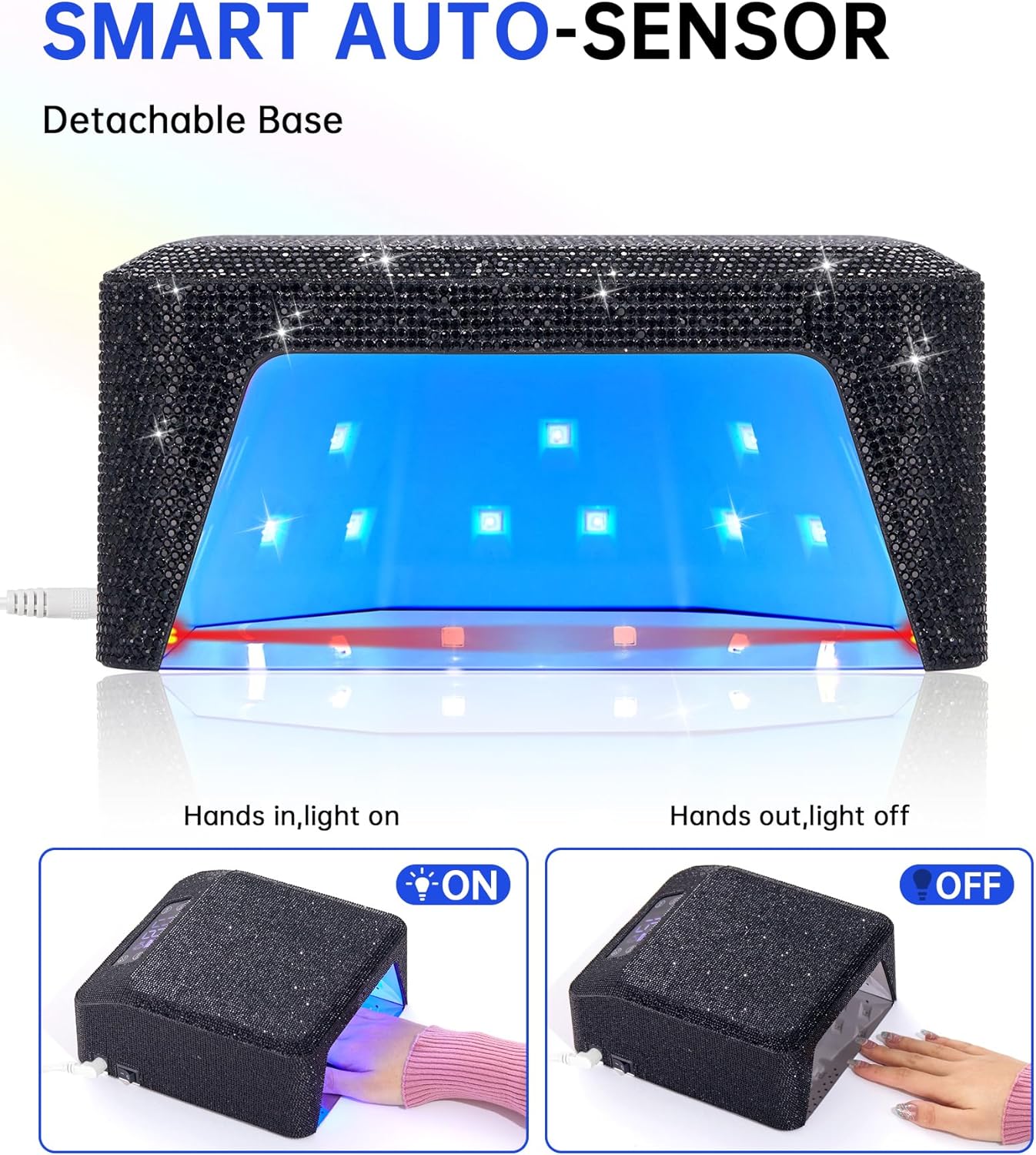 UV LED Nail Lamp 96W Nail Dryer Sparkly Gel Polish Light 4 Timer Setting Professional Quick Dry Curing Lamp with Display Auto Sensor for Salon & Home, Black