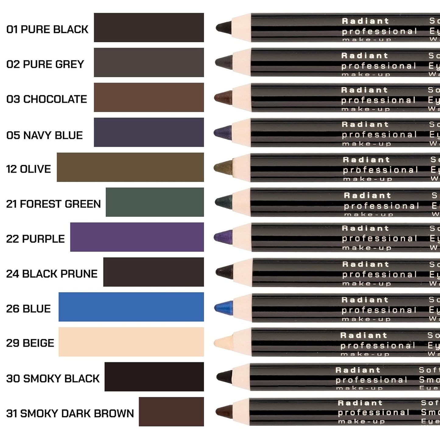 Radiant Professional Black Waterproof Eyeliner Pencil - Eyeliner Waterproof Smudge Proof for Woman - Long Lasting Under Eye Pencil for Smoky Eye - Soft Waterline Eye liner Smudger Tool, Prune (24)