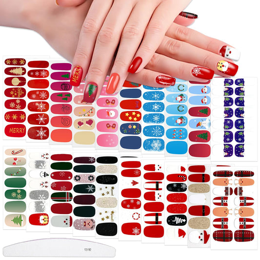 WOKOTO 20 Sheets Christmas Full Wraps Nail Polish Stickers Stick On Nail Polish Strips for Christmas Day Winter Nail Art Decals Gel Nail Wraps Christmas Father Deer Tree Gel Nail Strips Stickers