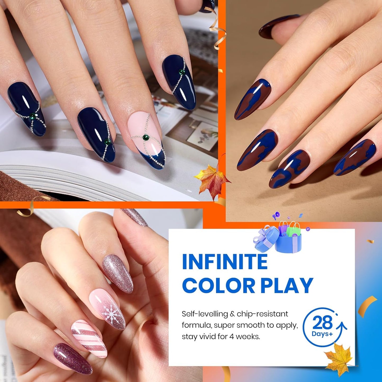 Beetles Gel Nail Polish Set Manhattan Collection 20 Colors Burgundy Red Brown Gold Champagne Glitter Fall Gel Polish Soak Off UV Glossy & Matte Top Base Coat Manhattan Collection Gifts for Women