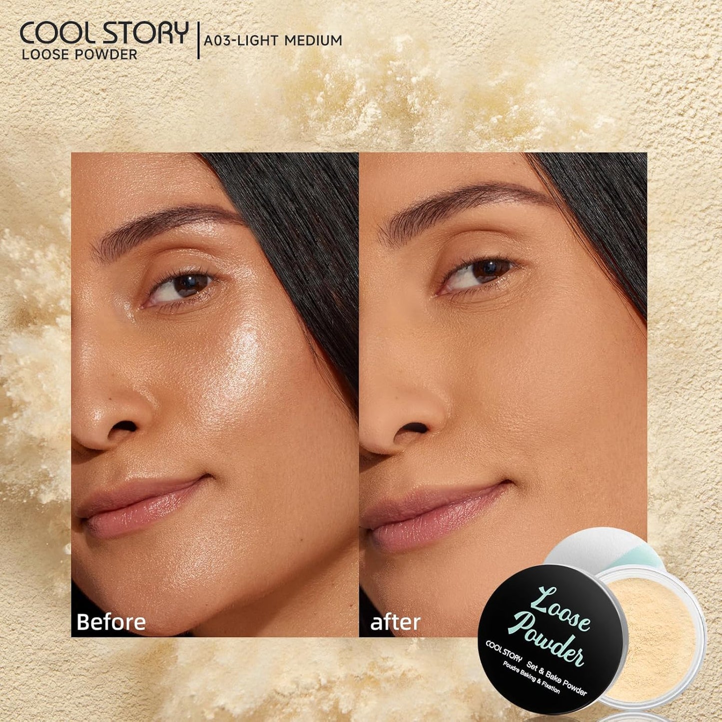 Loose Setting Powder, Bake Makeup Powder Full Coverage Matte Finish (Light Medium, 6g/O.21oz)