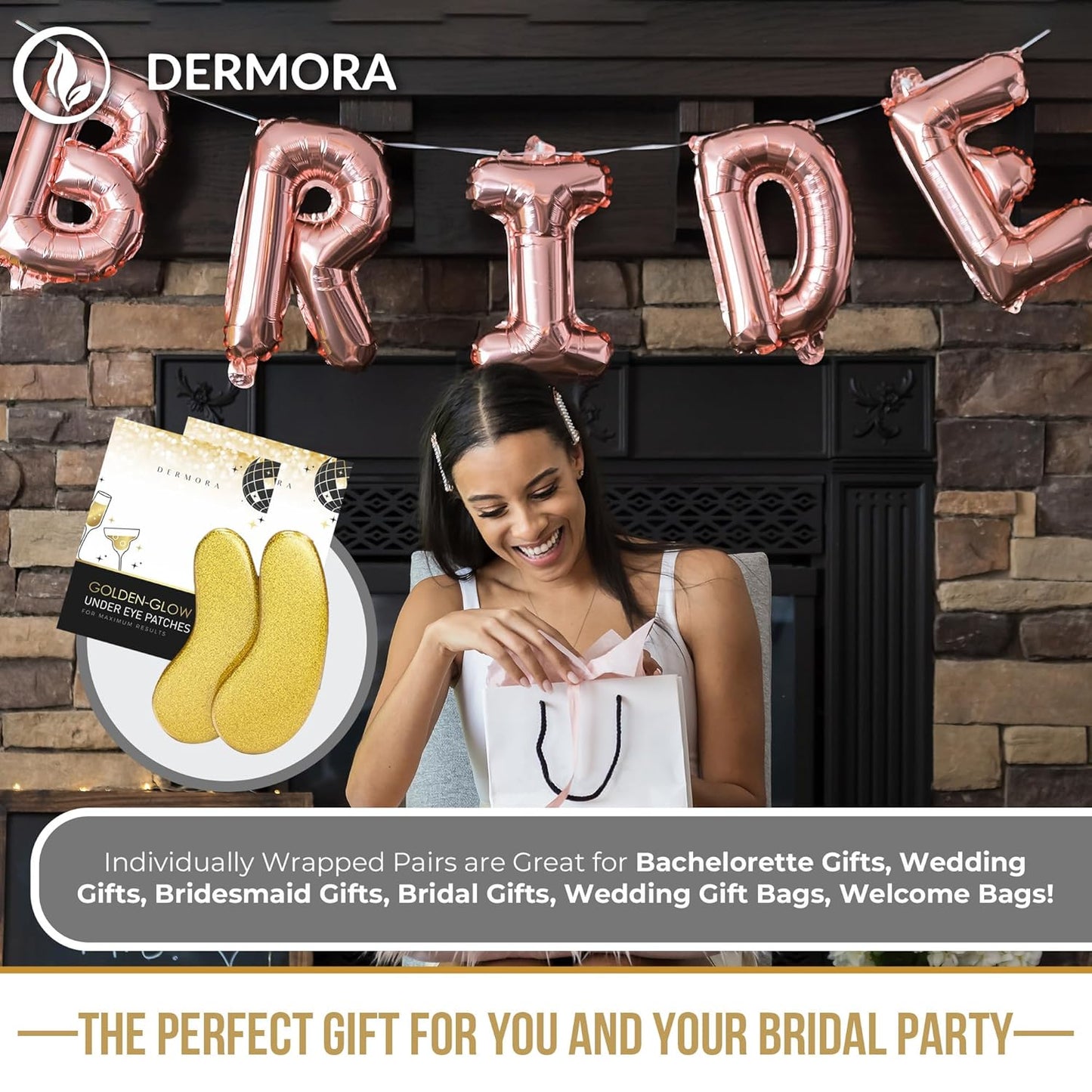 DERMORA Wedding-Themed Eye Mask (20 Pairs), Golden Under Eye Patches - Rejuvenating Treatment for Dark Circles, Puffy Eyes, Refreshing, Revitalizing, Travel, Wrinkles