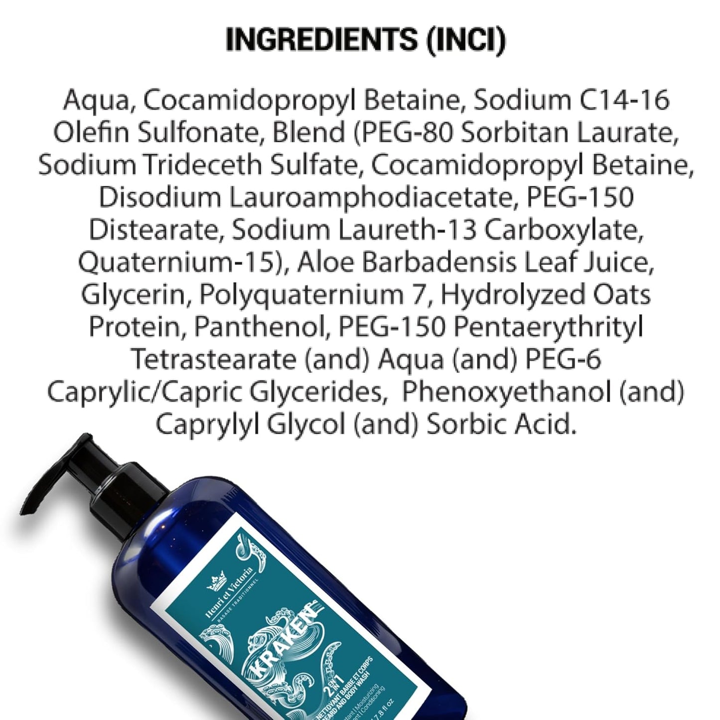 All in One Body and Beard Wash, Hair Shampoo & Body Wash - Enriched with Aloe Vera, Vitamin B5, Oat Proteins for Complete Beard & Body Care, Conditions, Hydrates & Softens Hair – Kraken 228 g (8oz)