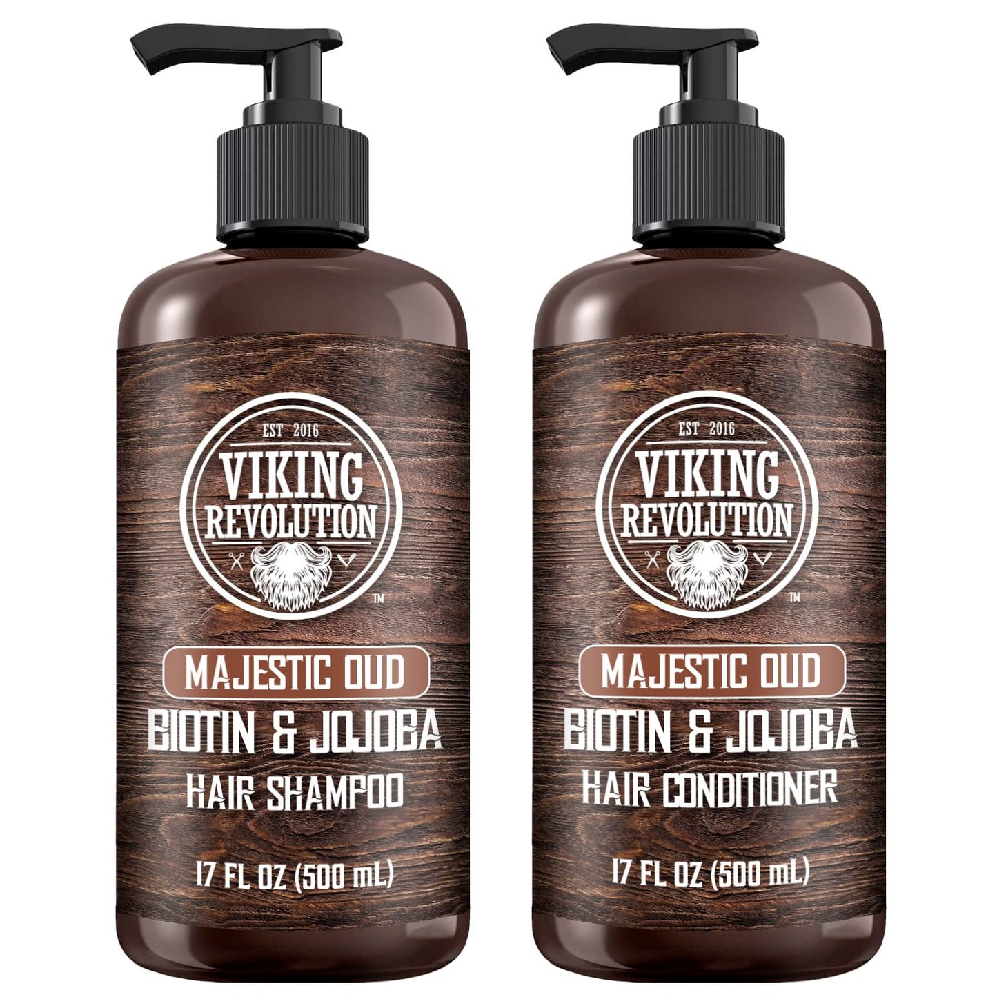 Viking Revolution Majestic Oud Mens Shampoo and Conditioner Set with Biotin and Jojoba Oil - Natural Hair Shampoo and Hair Conditioner for Men with Vitamin B5 - Mens Shampoo for Thinning Hair (17Oz)