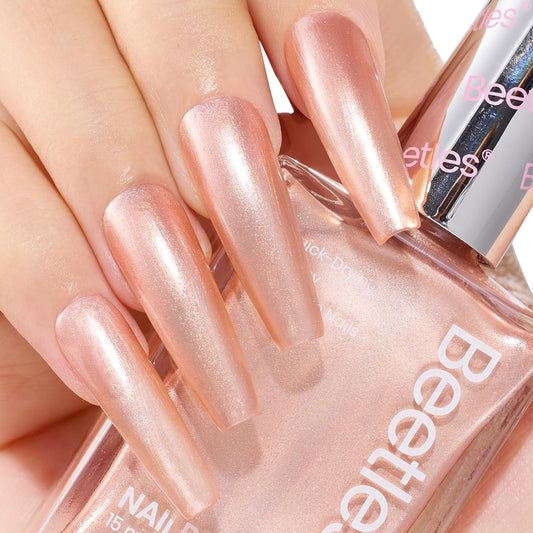 Beetles Pearl Nail Polish, 15ml Blush of Pearls Nail Polish, Champagne Pearl Color Fast Drying & Long Lasting Nail Lacquer Shimmer Art Effect for DIY Nail Salon-Quality Results