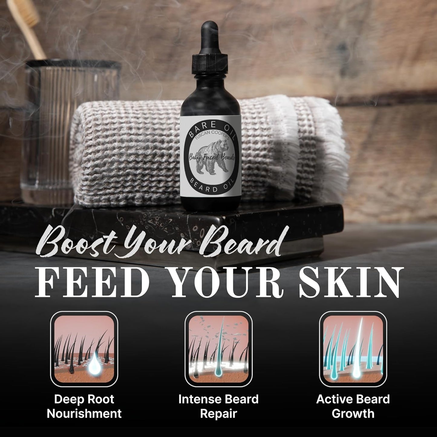 Tuscan Cooper's Baby Faced Beards Oil for Men - Hydrating, Nourishing, Natural Beard Softener and Conditioner for All Hair Types. Coconut, Jojoba, and Sweet Almond Moisture - Bare Unscented