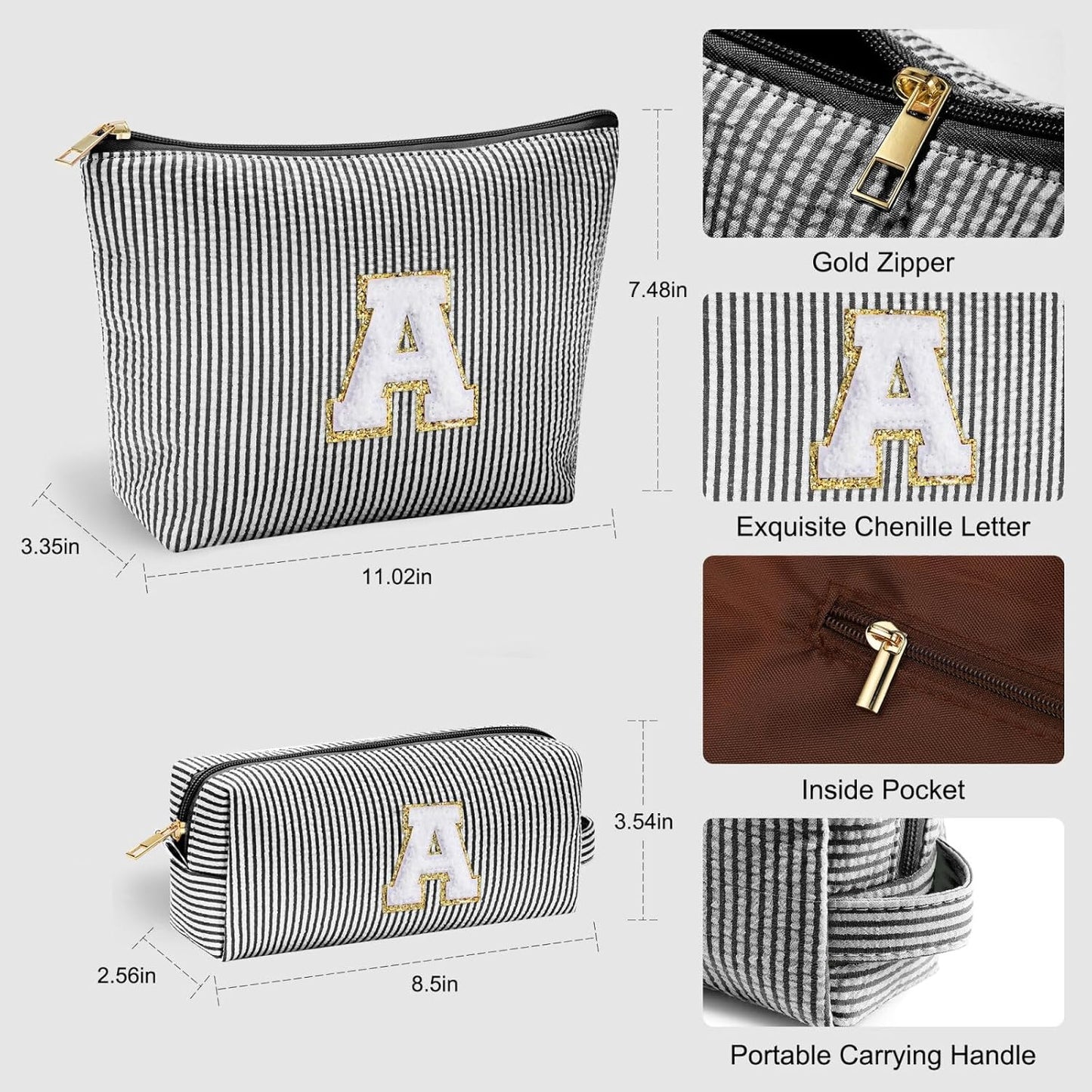 YOOLIFE Initial Makeup Bag, Travel Toiletry Bag, Personalized Gifts for Women Girls Monogrammed Gifts for women, Cute Stuff for Teen Girls Wedding Bridal Gifts Preppy Things for Teen Girls Black B