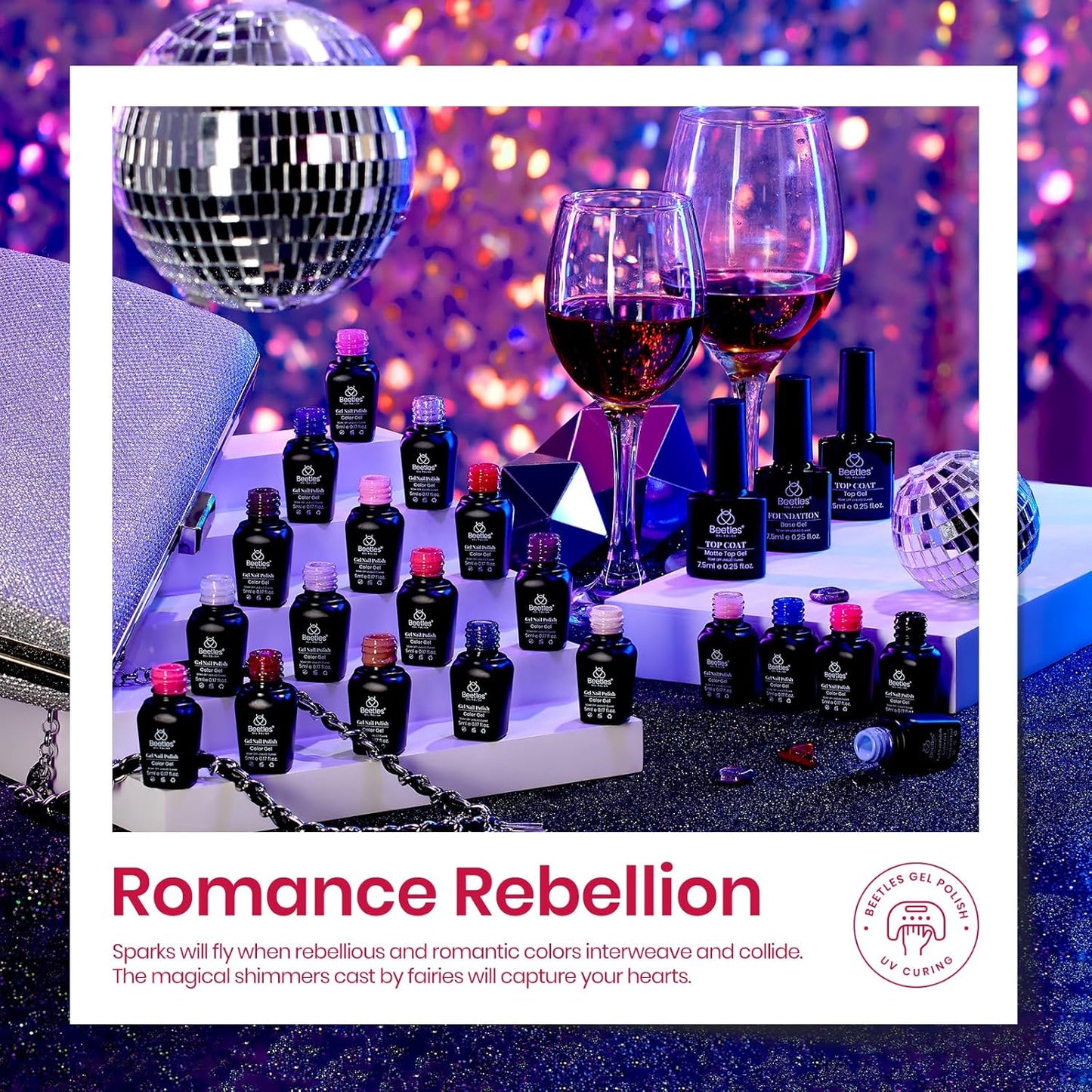 Beetles Pink Gel Nail Polish, Red Purple Nude Blue Glitter 20 Colors Gel Polish Set Romance Rebellion with Base & Top Coat, Soak off Uv LED Cured Nail Art Design Salon Home Gift for Women