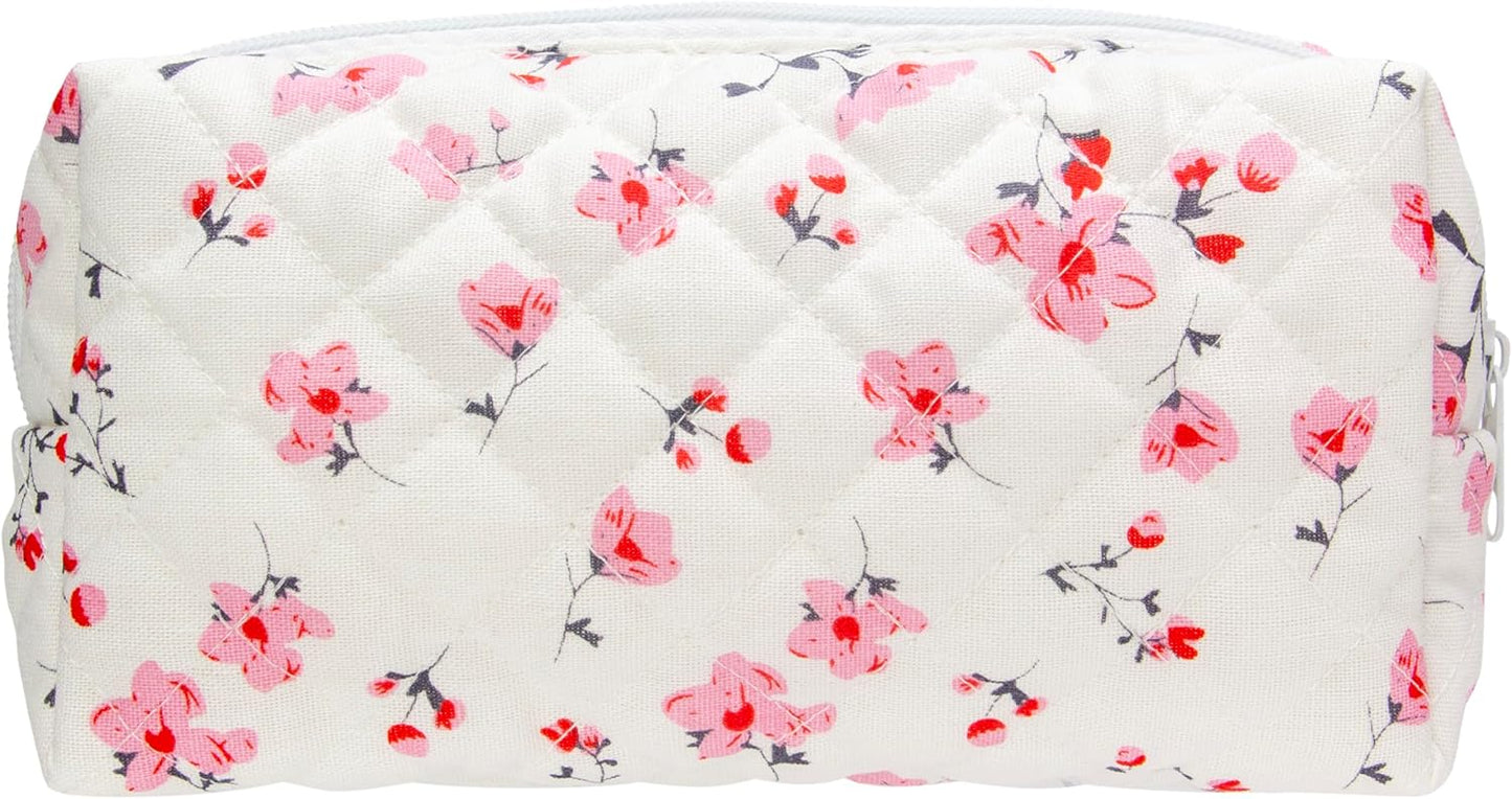 PAZIMIIK Vintage Quilted Makeup Bag Cosmetic Pouch for Brushes Pencils and Travel Make Up Accessories for Women and Girls Myrtle Pink