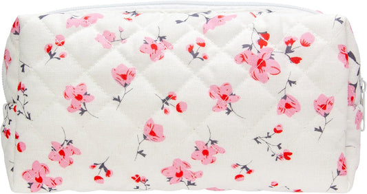 PAZIMIIK Vintage Quilted Makeup Bag Cosmetic Pouch for Brushes Pencils and Travel Make Up Accessories for Women and Girls Myrtle Pink