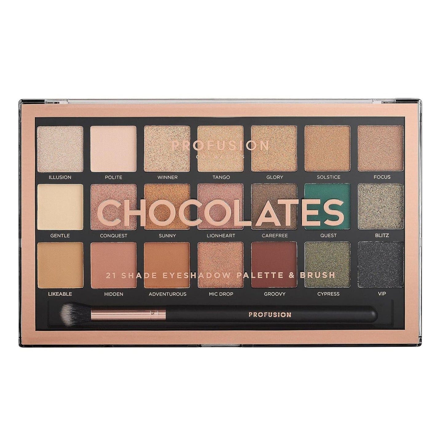 Profusion Cosmetics 21 Shade Eyeshadow Palette Collection & Brush, Chocolates