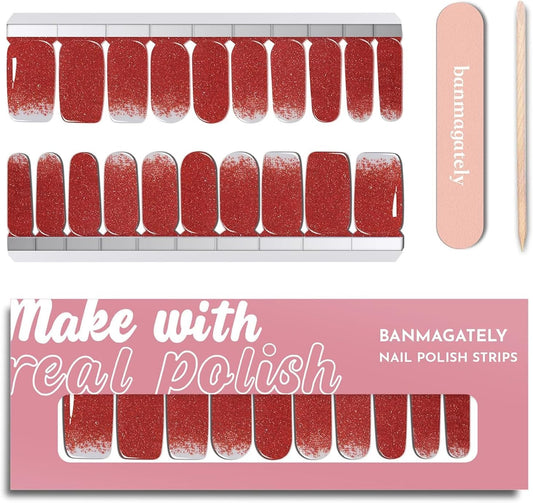 Nail Polish Strips, 20Pcs Salon Quality Gel Nail Stickers, Easy Long Lasting Wraps for Short Nails no UV Light Needed (Christmas Red)