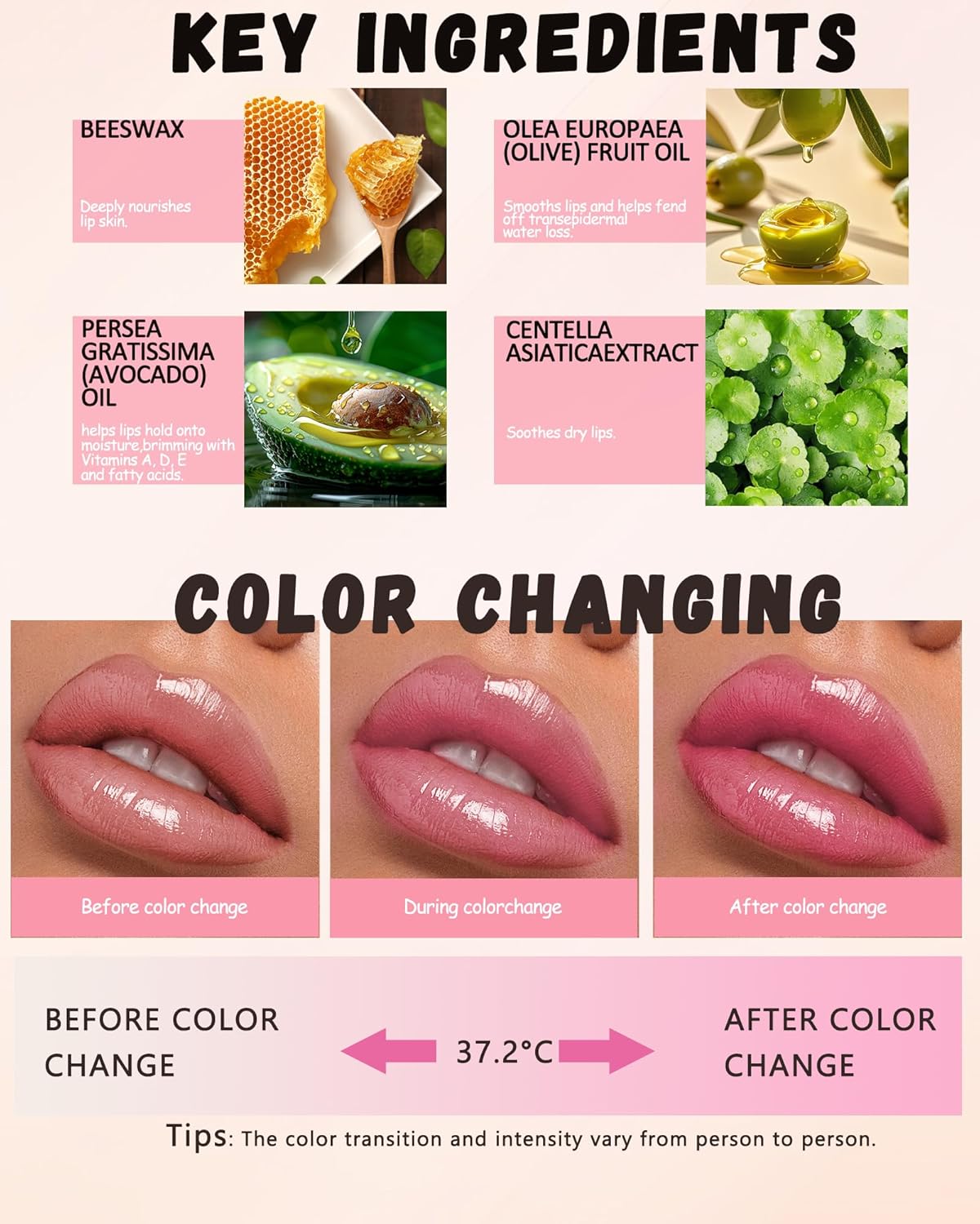 PH Color Changing Lipstick, Waterproof Temperature Color Change Lip Balm, Multi-Use Lip and Cheek Tinted Lip Gloss, Long-Lasting Hydrating Moisturizing Lip Tint,Festival Makeup Gift for Women-03 Peach