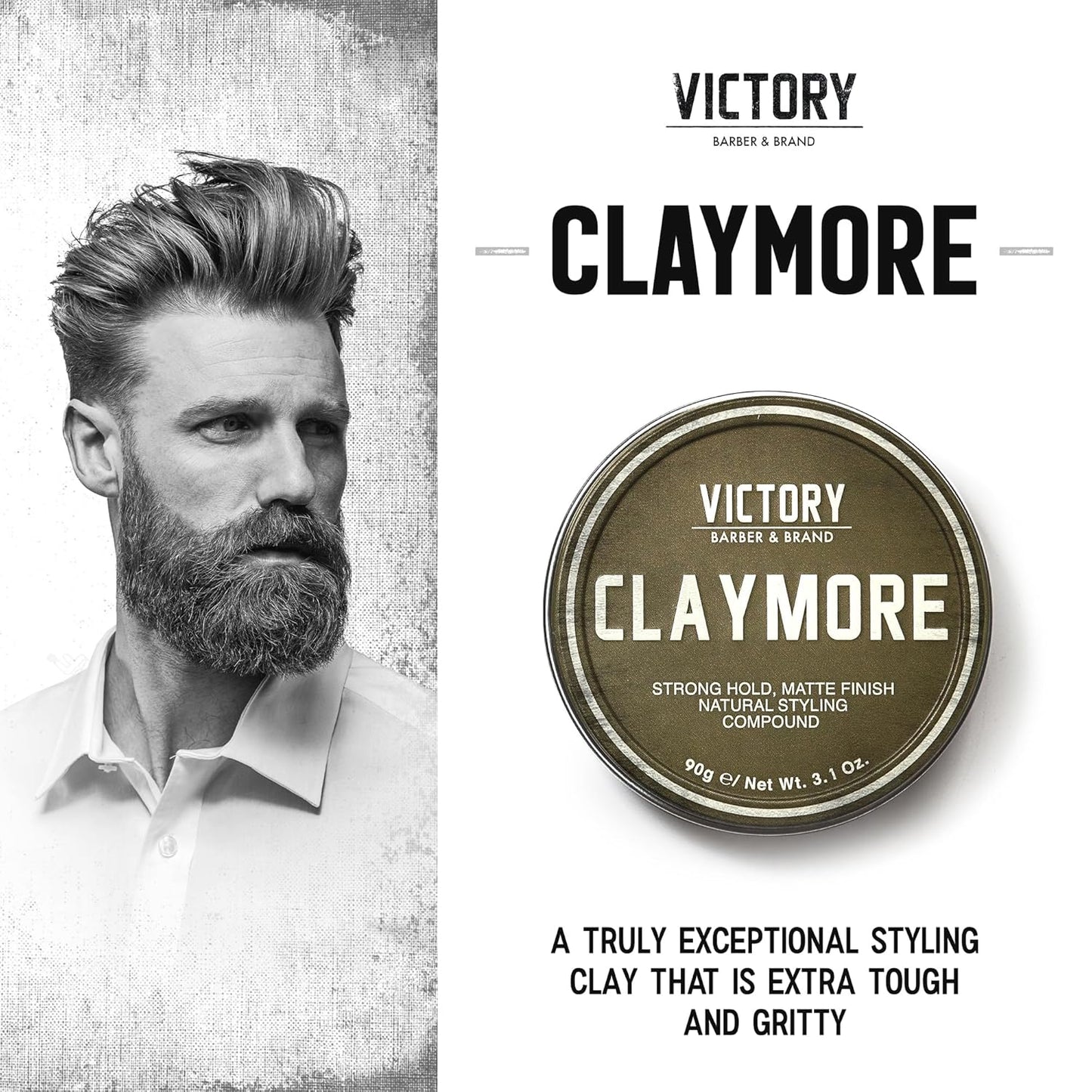 Victory Barber & Brand Claymore Men's Strong Hold Matte Finish Clay Pomade | Made in the USA for the Rough and the Ready