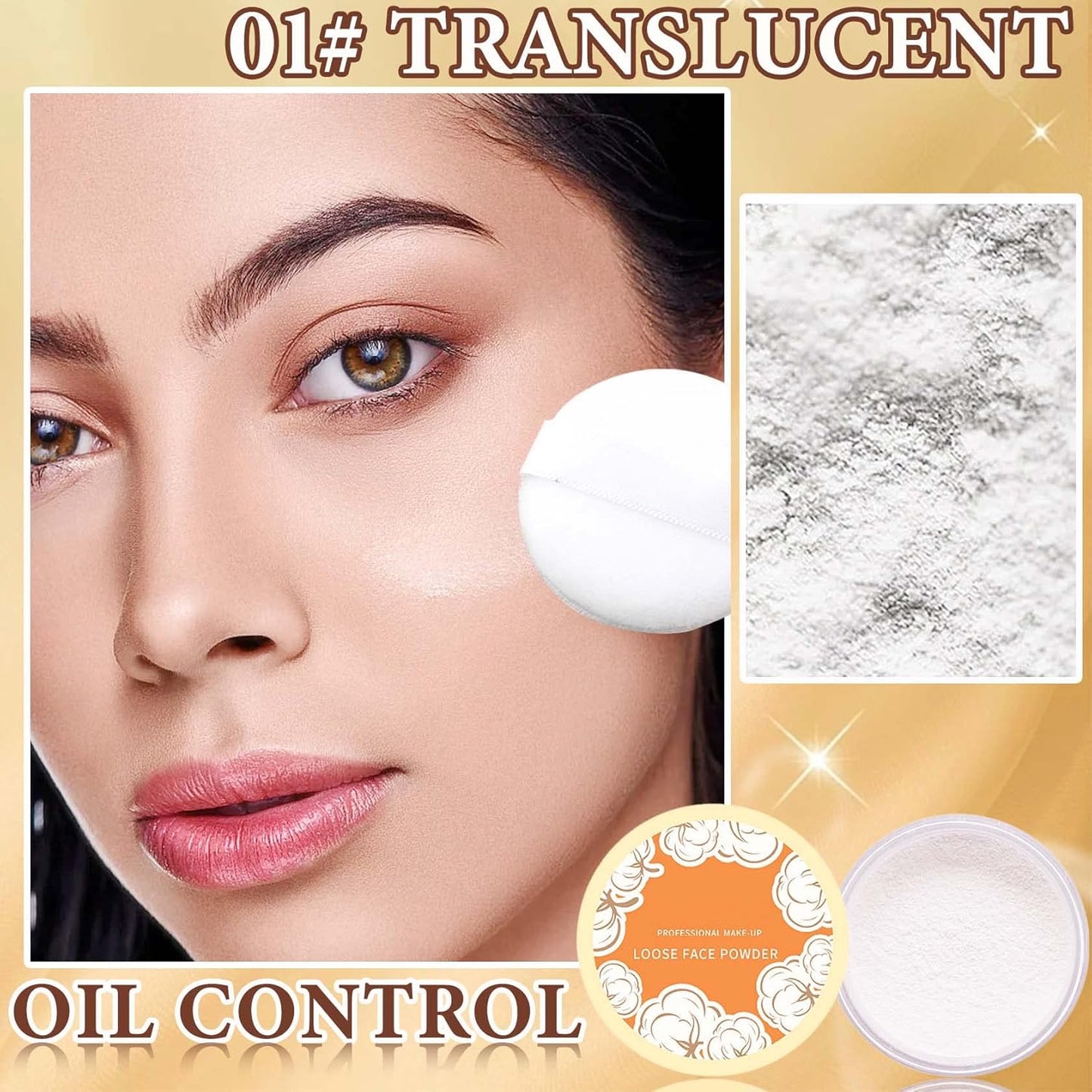 Loose Face Powder,Oil Control Loose Face Setting Powder Matte Flawless Finish Make Up Setting Powder Lightweight Long Lasting Finishing Powder Soft Natural Focus Effect Makeup(1#)