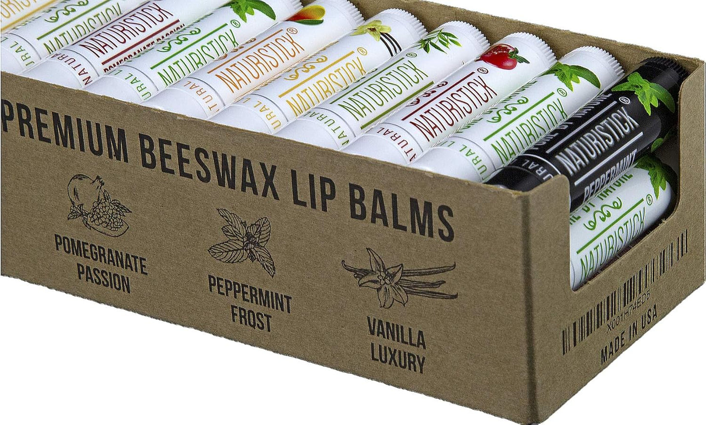 Naturistick Premium Beeswax Lip Balm for Dry, Chapped Lips | 100% Natural Lip Care | Coconut Oil, Shea Butter, Aloe Vera | Moisturizing, Chemical-Free Chapstick | 36 Pack Assorted Scents | Made in USA