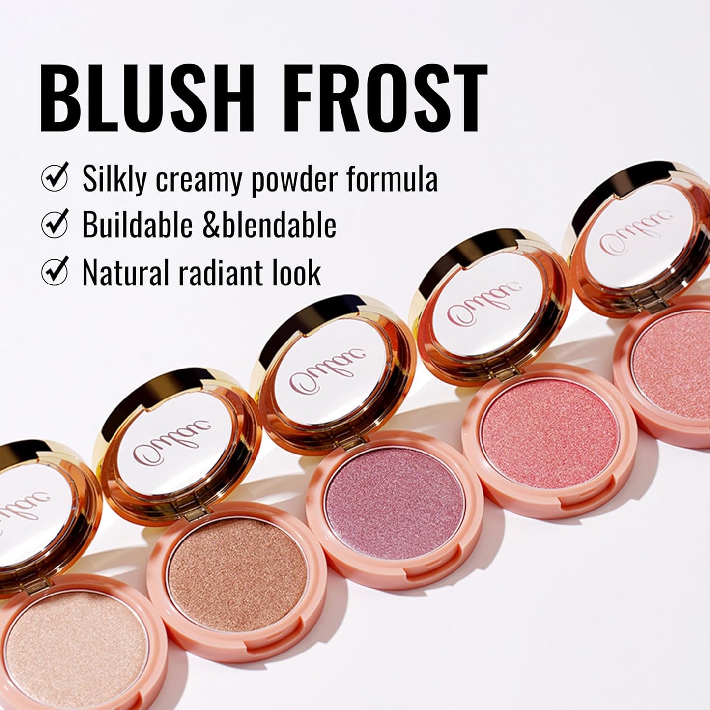 Oulac Orange Luminisers Powdery Blusher for Cheeks Face Glow,Brighten Skin As Highlighter Makeup, Shimmer Blusher,Buildable and Vegan Cosmetics,4.8g F09 Summer Flame