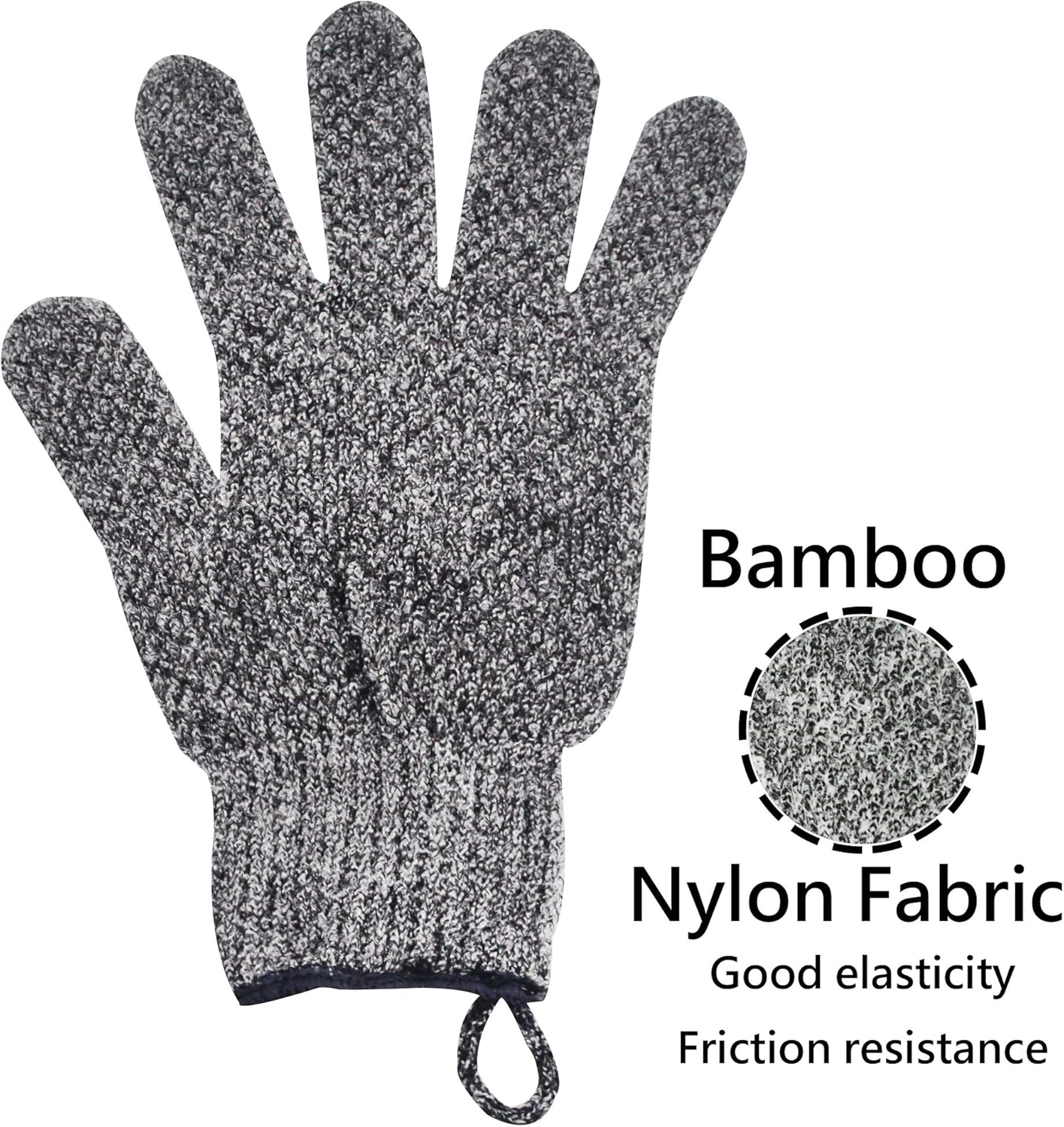 Exfoliating Gloves with Hanging Loop - 1 Pair Bamboo Charcoal Bath/Shower Gloves, Bath Gloves for Shower Exfoliating and Ingrown Hair/Dead Skin Remover - Bamboo Charcoal - Exfoliator Mitt Scrub Gloves