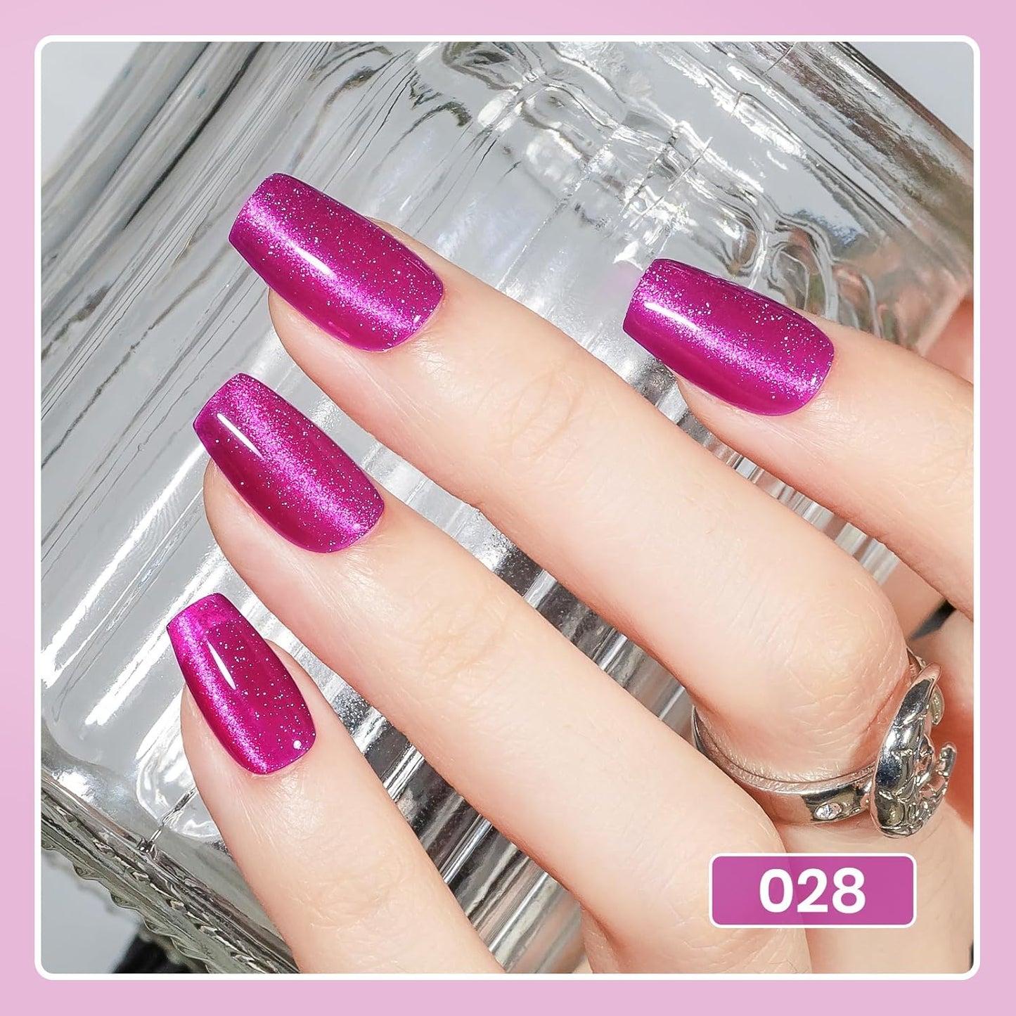 Hot Pink Cat Eye Gel Polish with Magnet 15ML Crystal Magnetic Cateye Gel Nail Nail Polish Holographic Glitter Shimmer Reflective Nail Polish with Magnet Soak Off Salon DIY at Home