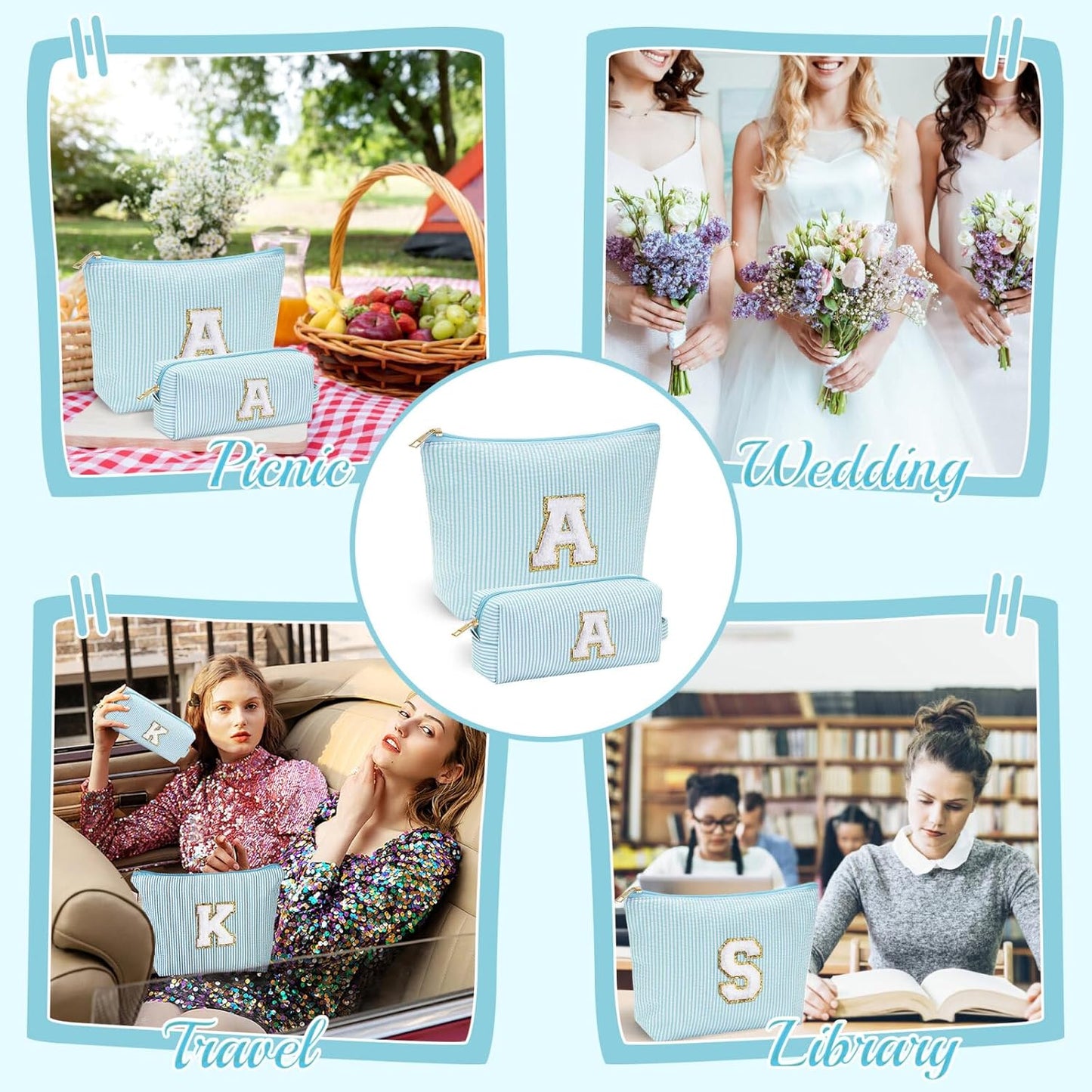 YOOLIFE Cute Makeup Bag for Women & Girls - Cosmetic Bag | Initial Make Up Bag | Personalized Gift for Women / Her | Bridal Shower & Mother's Day Gift