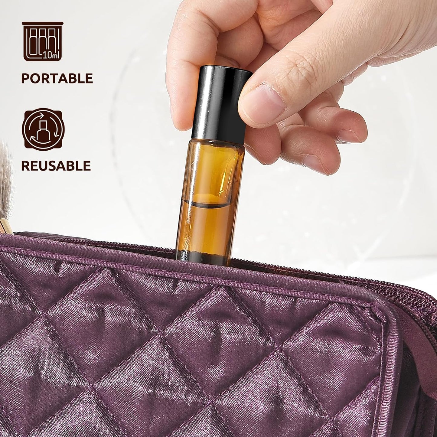 10ml Roller Bottles for Essential Oils(4-Pack), Leak-Proof Amber Glass Roller Ball Applicator, Opener, Droppers, Funnel & Labels, Roll on Bottles for Perfume & DIY Skincare